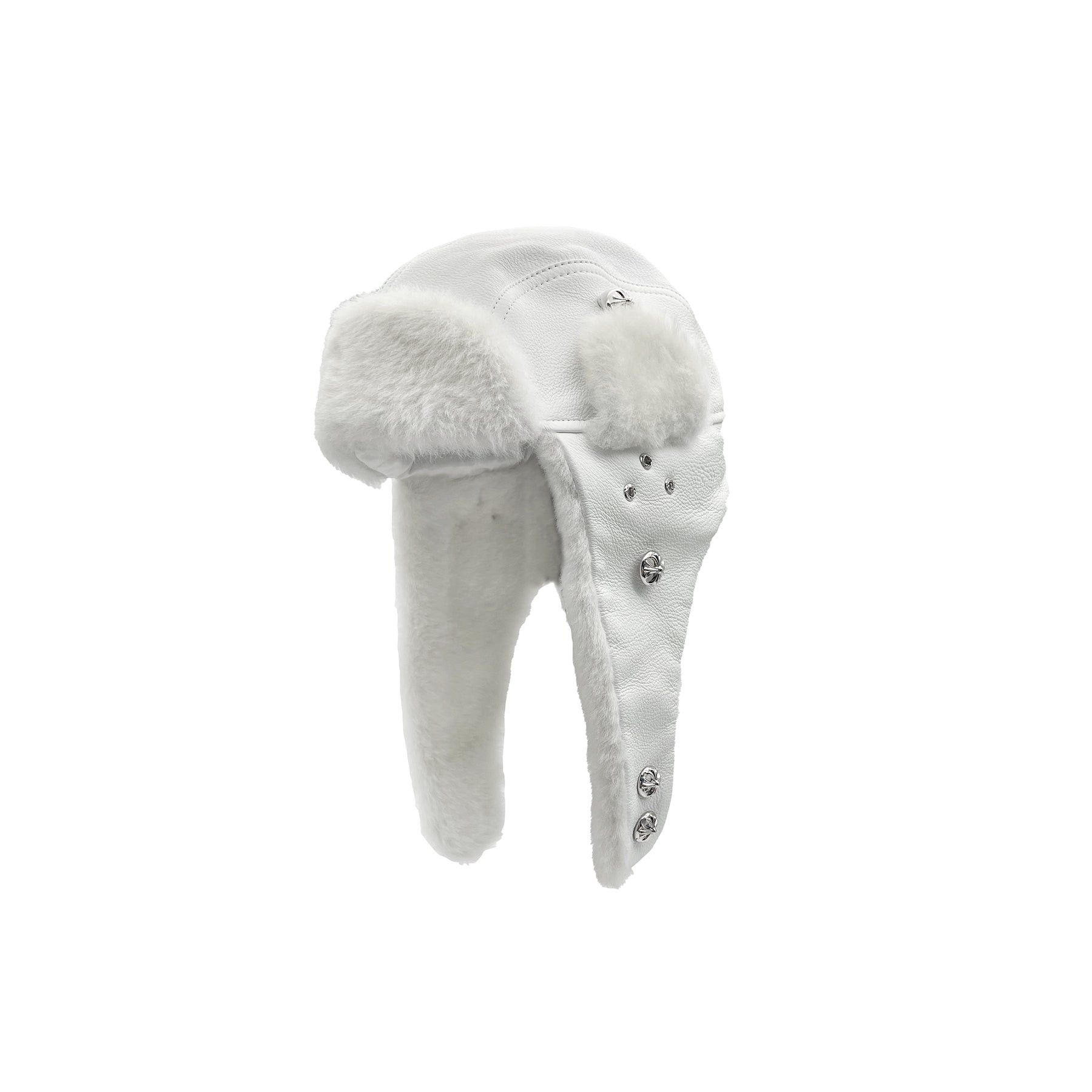 Chrome Hearts Chrome Hearts Silver Button White Fur Hat With Ear Flaps Size ONE SIZE - 3 Thumbnail