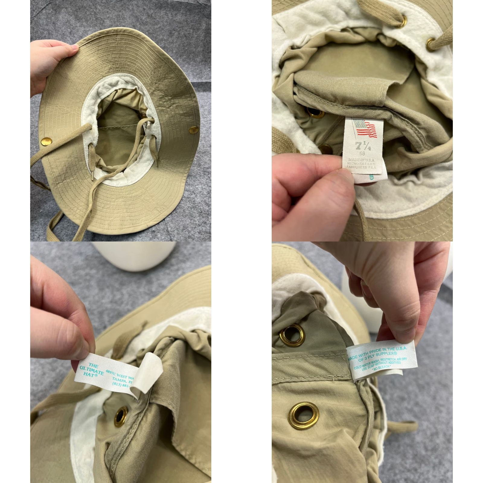 Vintage Ultimate Bucket Sun Hat 7 1/4 Beige Nylon 3 Ply Supplex Camp Made USA Adult Size ONE SIZE - 9 Thumbnail