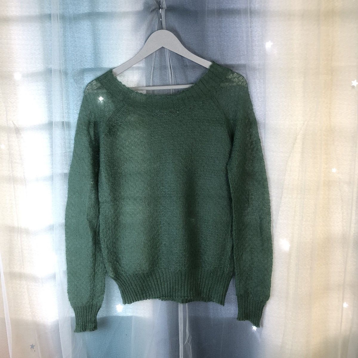Homespun Knitwear R OH Green Mesh Net Crochet Green Knitwear #7404 Size S / US 4 / IT 40 - 10 Thumbnail