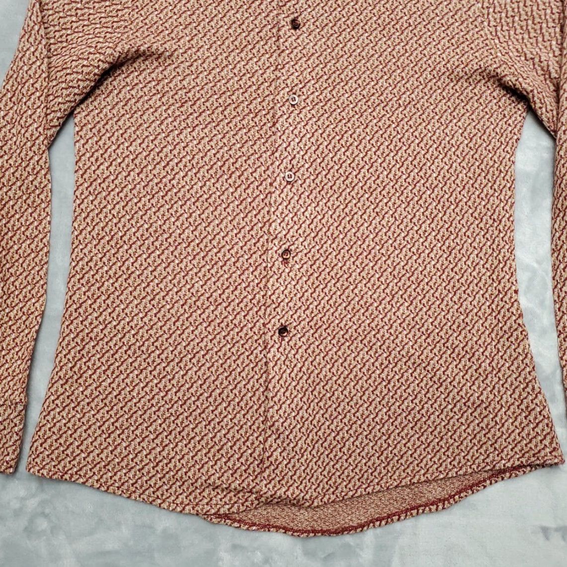 Vintage VINTAGE ColumbiaKnit Thunderbird Shirt Men XL Maroon Dagger Collar 70s Geometric Pattern Button-Up Collared Knit Polyester Long Sleeve Red Casual Mens Size US XL / EU 56 / 4 - 2 Thumbnail