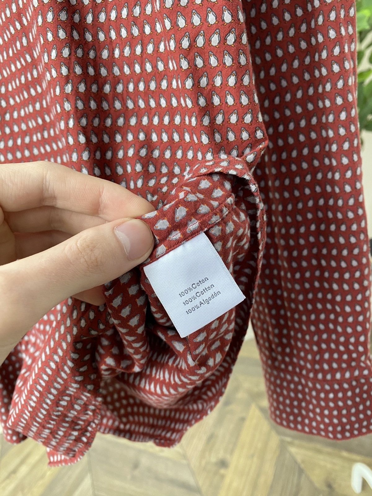 Designer × Hermes × Vintage Vintage Hermes Penguin Imprinted Fitted Cotton shirt Size US L / EU 52-54 / 3 - 9 Thumbnail