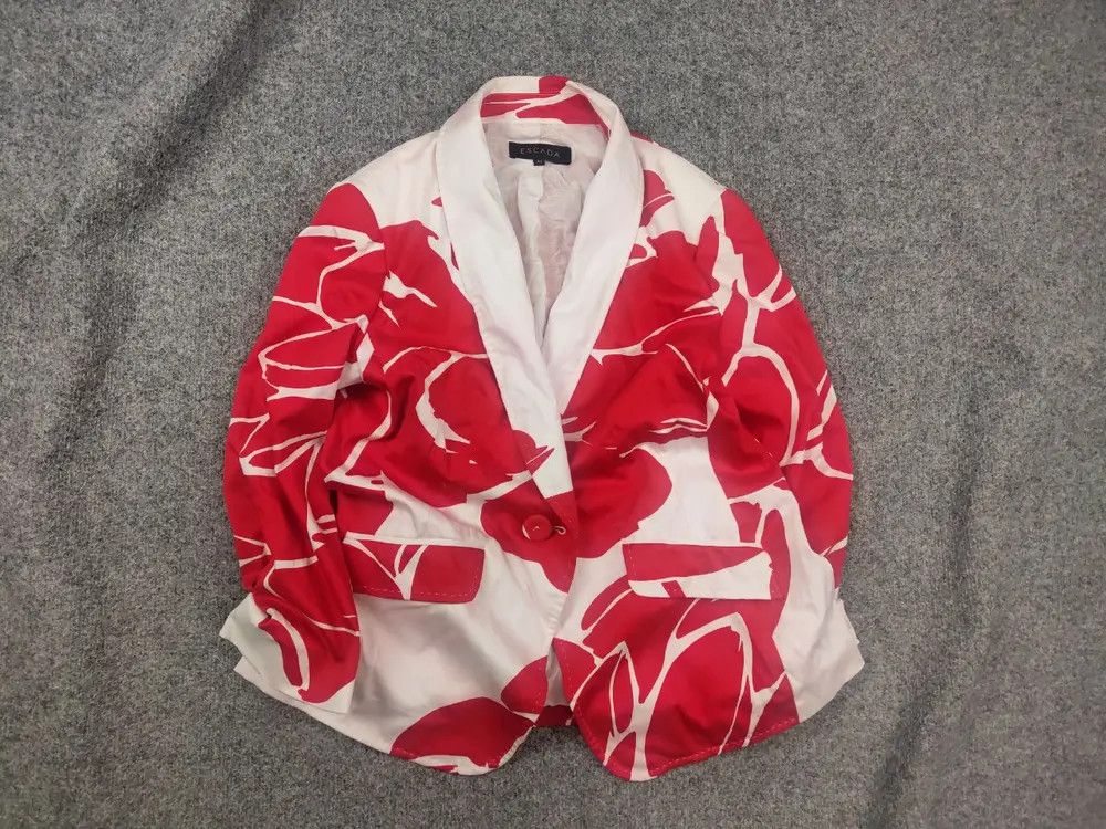 Escada Vintage 90's Escada Design blazer jacket bright red floral Size M / US 6-8 / IT 42-44 - 3 Thumbnail