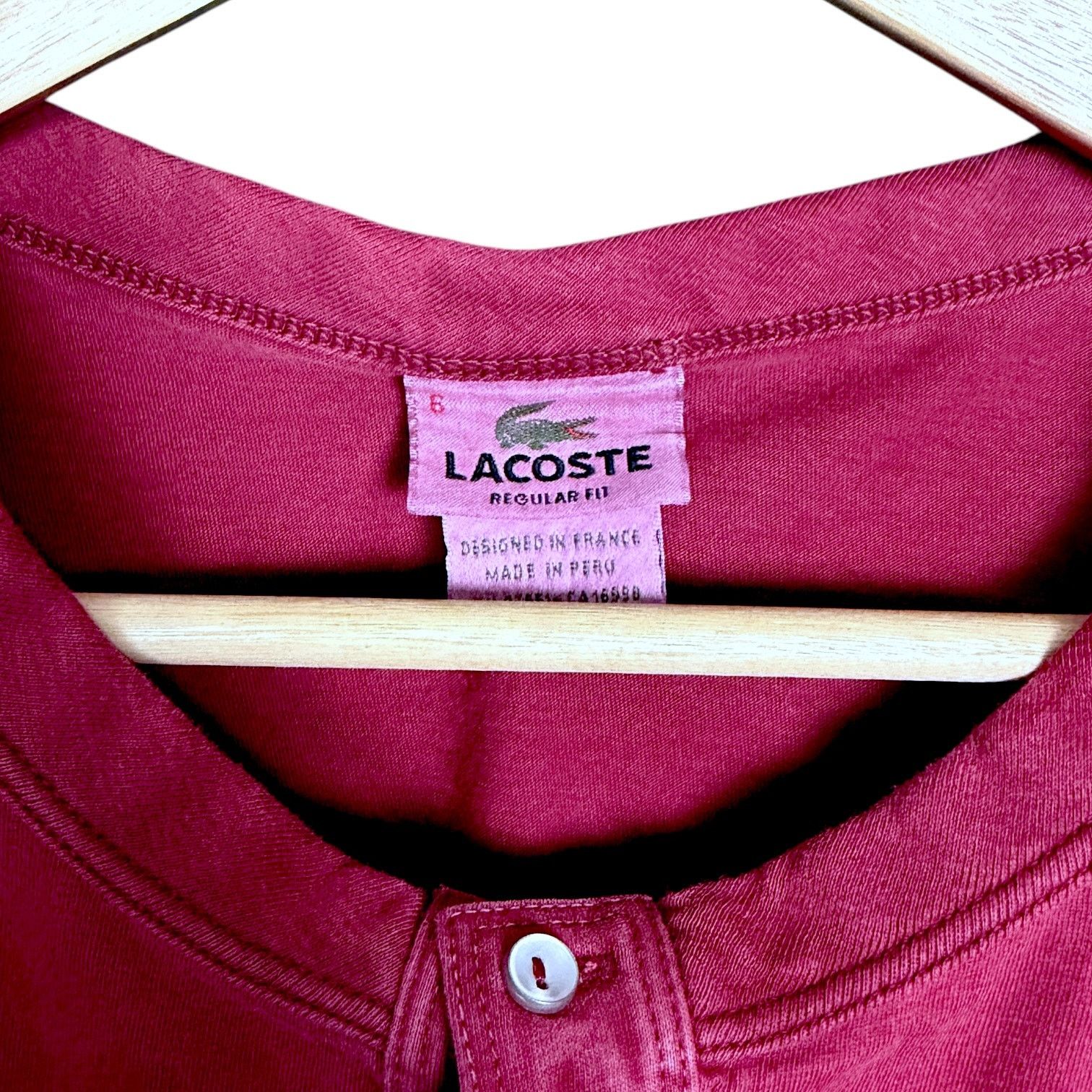 Lacoste Lacoste Dark Red S/S Henley Casual Preppy Vacation 6 US XL Size US XL / EU 56 / 4 - 3 Thumbnail