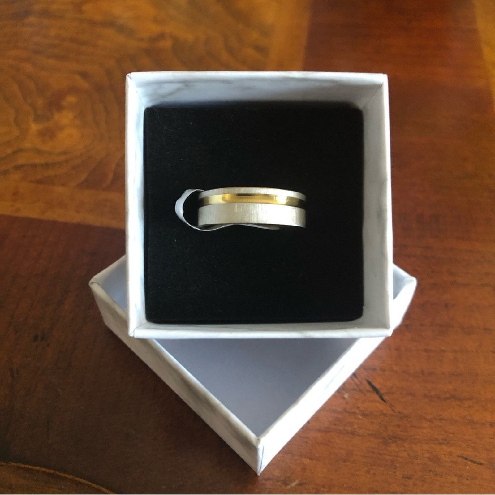 Jewelry MenS Brushed Silver Gold Strip Stainless Ring Nwt, Men's