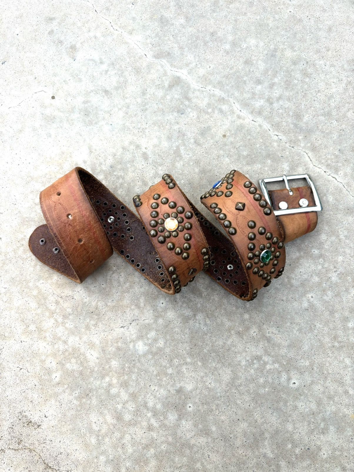 Japanese Brand Leather Design Studded Belt Rare size 35-40 Size ONE SIZE - 5 Thumbnail