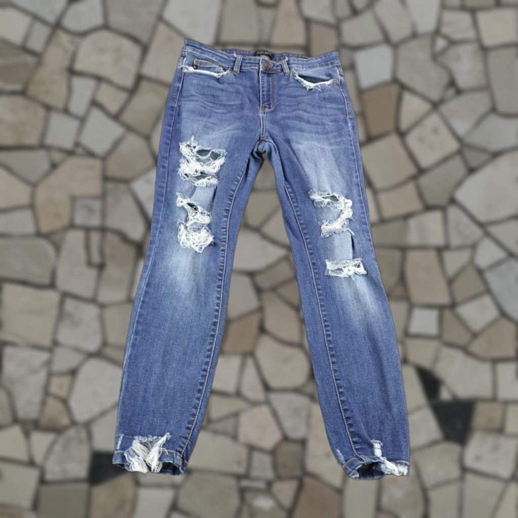 Vintage Judy Blue Jeans Womens 11/30 Denim Skinny High Rise Distressed Stretchy Flex Jeans Blue 30 Womens Girls Mens Size 30" / US 8 / IT 44 - 1 Thumbnail