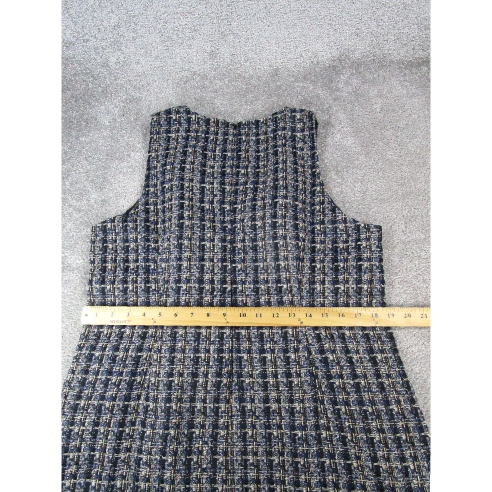 J.Crew Dress Womens 14 Blue Yellow Black Knit Plaid Sleeveless Round Neck  Zip Short Casual