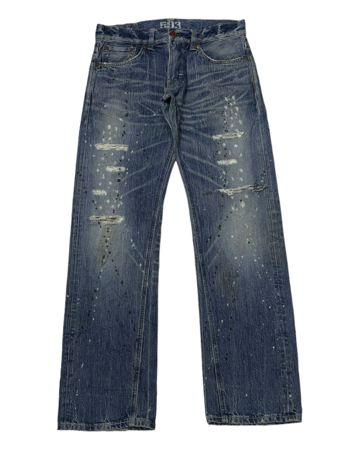 Who Decides War EDWIN 503 PAINTER JEANS BLUE TRIP DISTRESSED DENIM Size US 33 - 3 Thumbnail