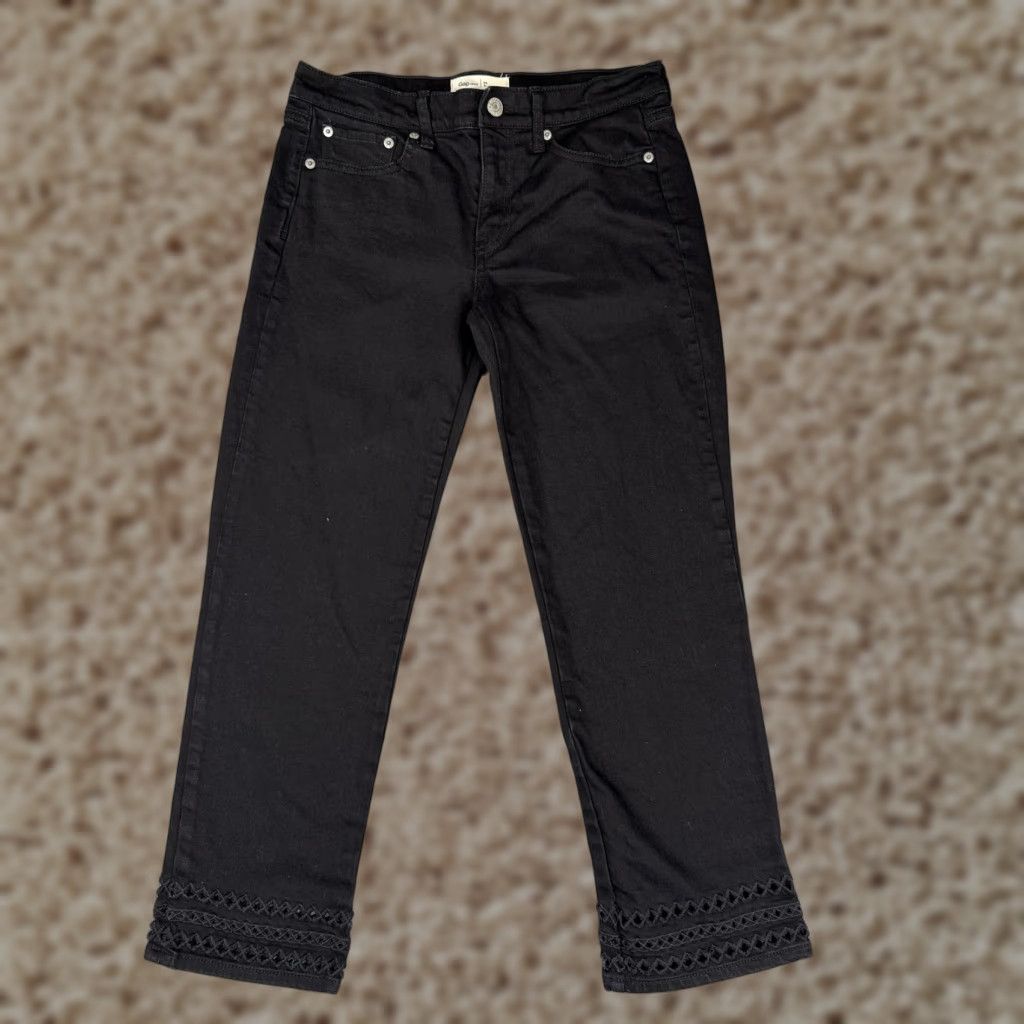 Gap Gap 1969 Jeans Womens Slim Crop Ankle Lace Hem Black 26x24 Denim Stretch Size 26" / US 2 / IT 38 - 1 Thumbnail