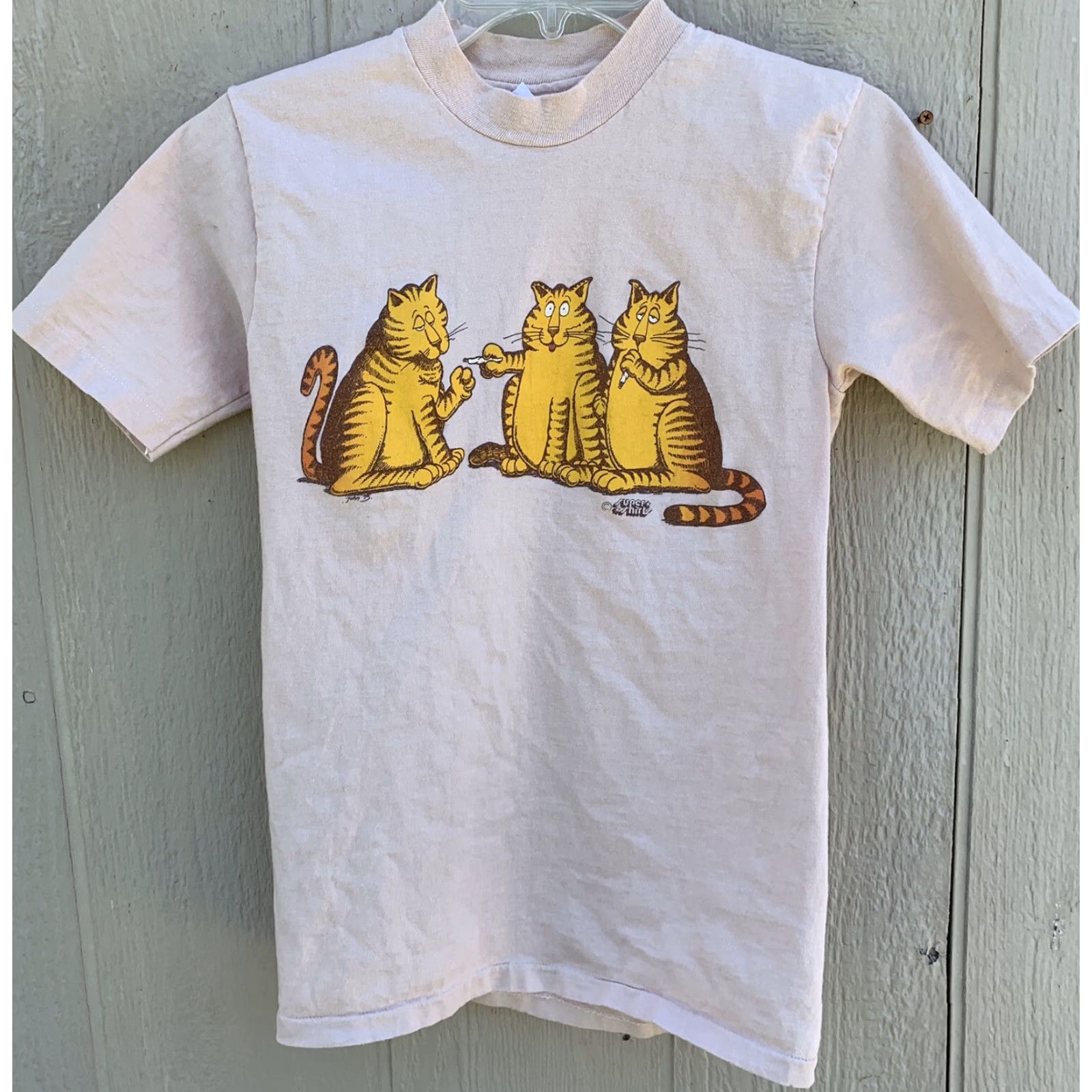 Hanes VINTAGE Hanes Beefy-T Cats Smoking T-Shirt S Beige 100% Cotton Mens 1980s Graphic Tee Short Sleeve Size US S / EU 44-46 / 1 - 6 Thumbnail