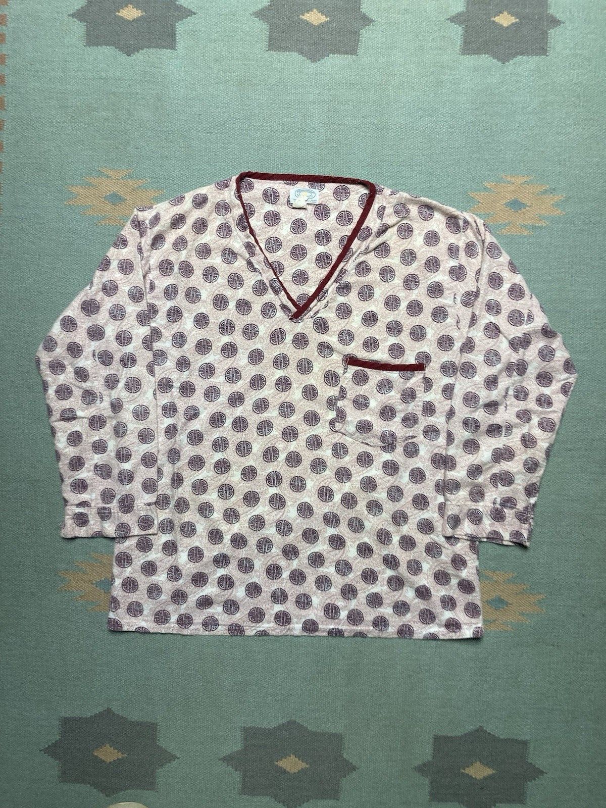 Vintage 70s pajama t shirt soft flannel v neck lounge sleep medium Size US L / EU 52-54 / 3 - 1 Thumbnail