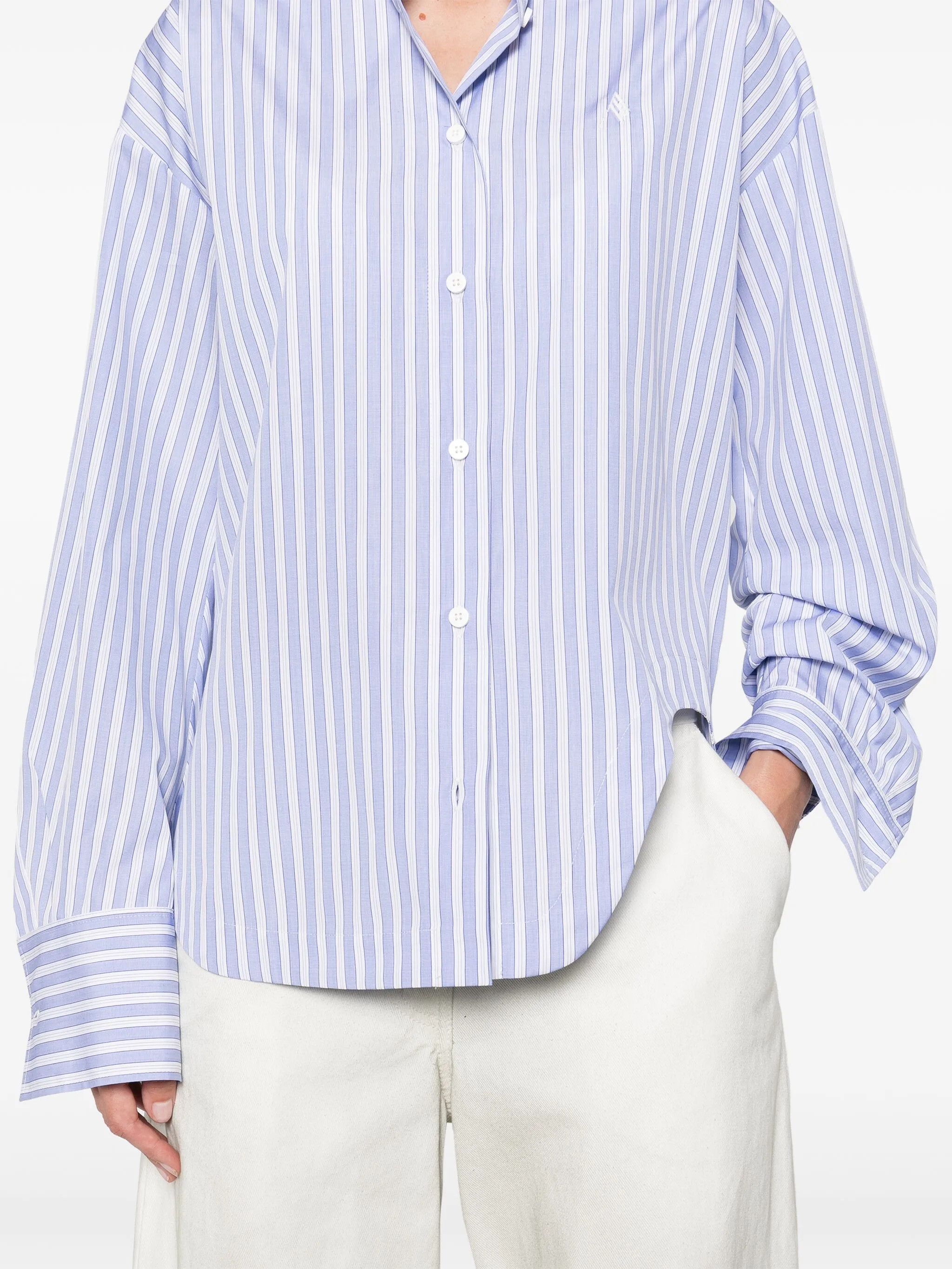 The Attico o1s22i1n0325 Oversized Cotton Shirt in White Blue Size S / US 4 / IT 40 - 5 Thumbnail