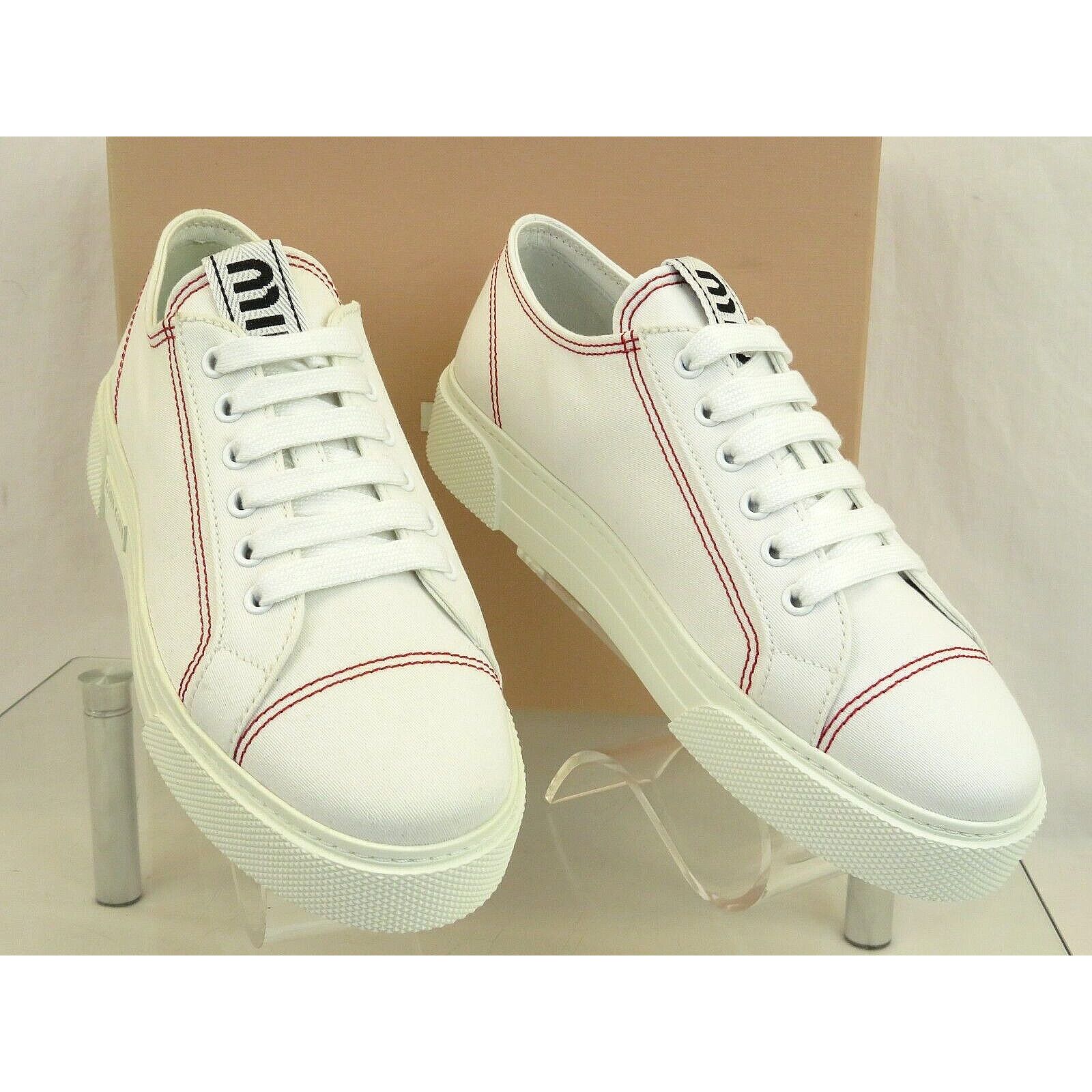 Miu Miu 5E004D WHITE CANVAS RED STITCHING LOGO LACE SNEAKERS 40 Size US 10 / IT 40 - 7 Thumbnail