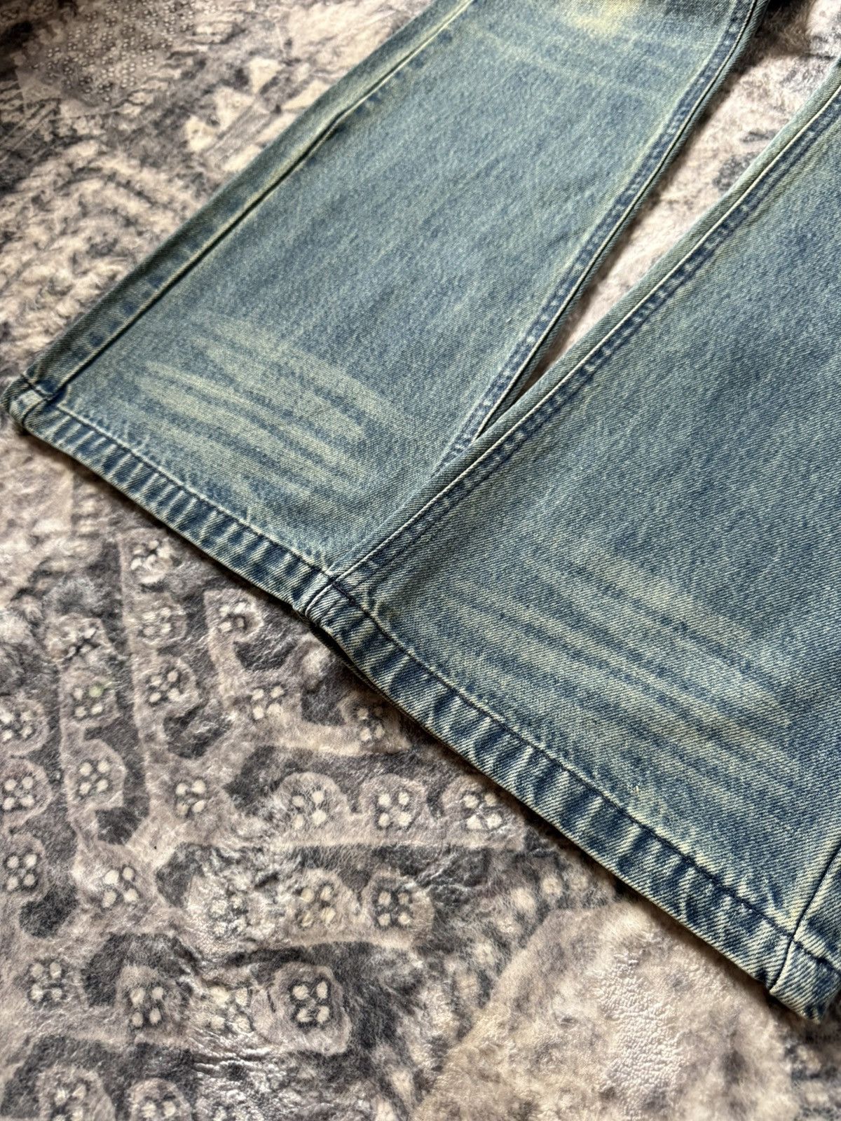 GOSTAR DE FUGA Japanese Brand Paneled Green Mud Wash Flared Jeans Size 27" / US 4 / IT 40 - 7 Thumbnail