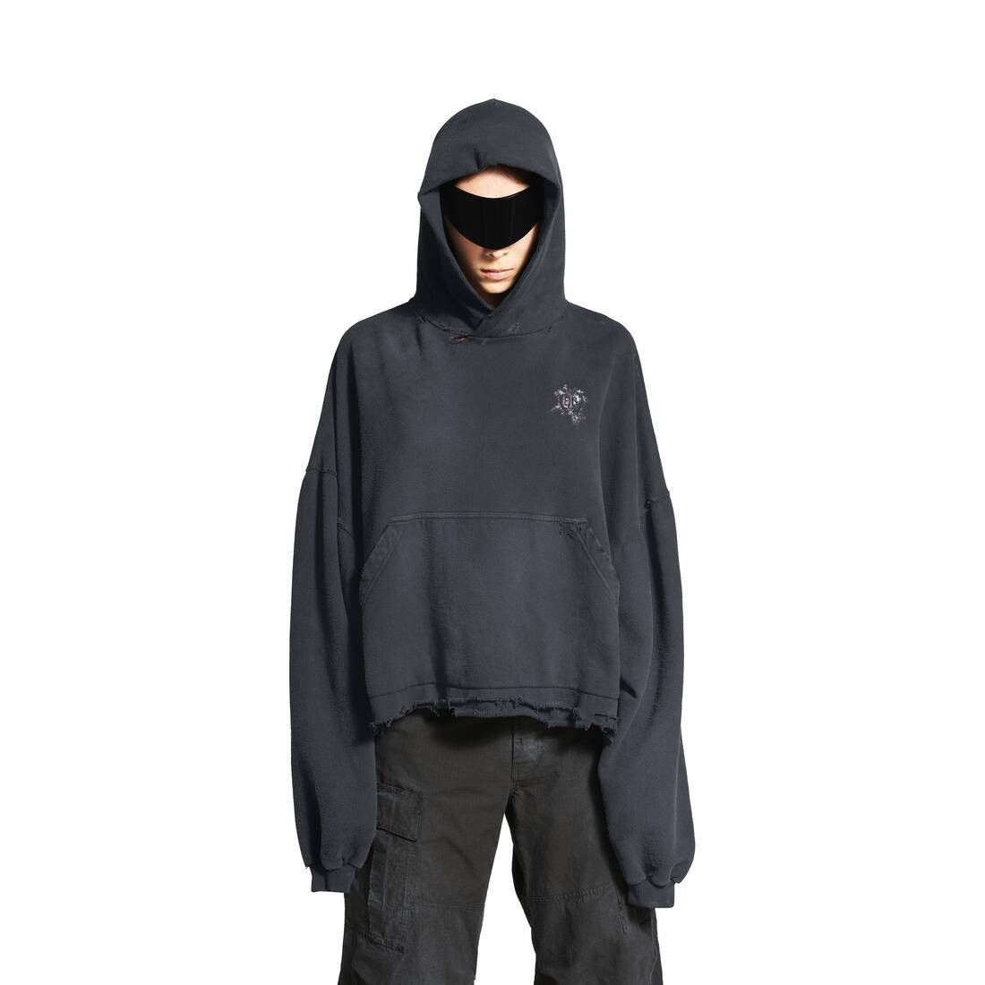 Balenciaga o1w1db10526 555 / Nail Polish Cropped Hoodie in Black Size XS / US 0-2 / IT 36-38 - 2 Thumbnail