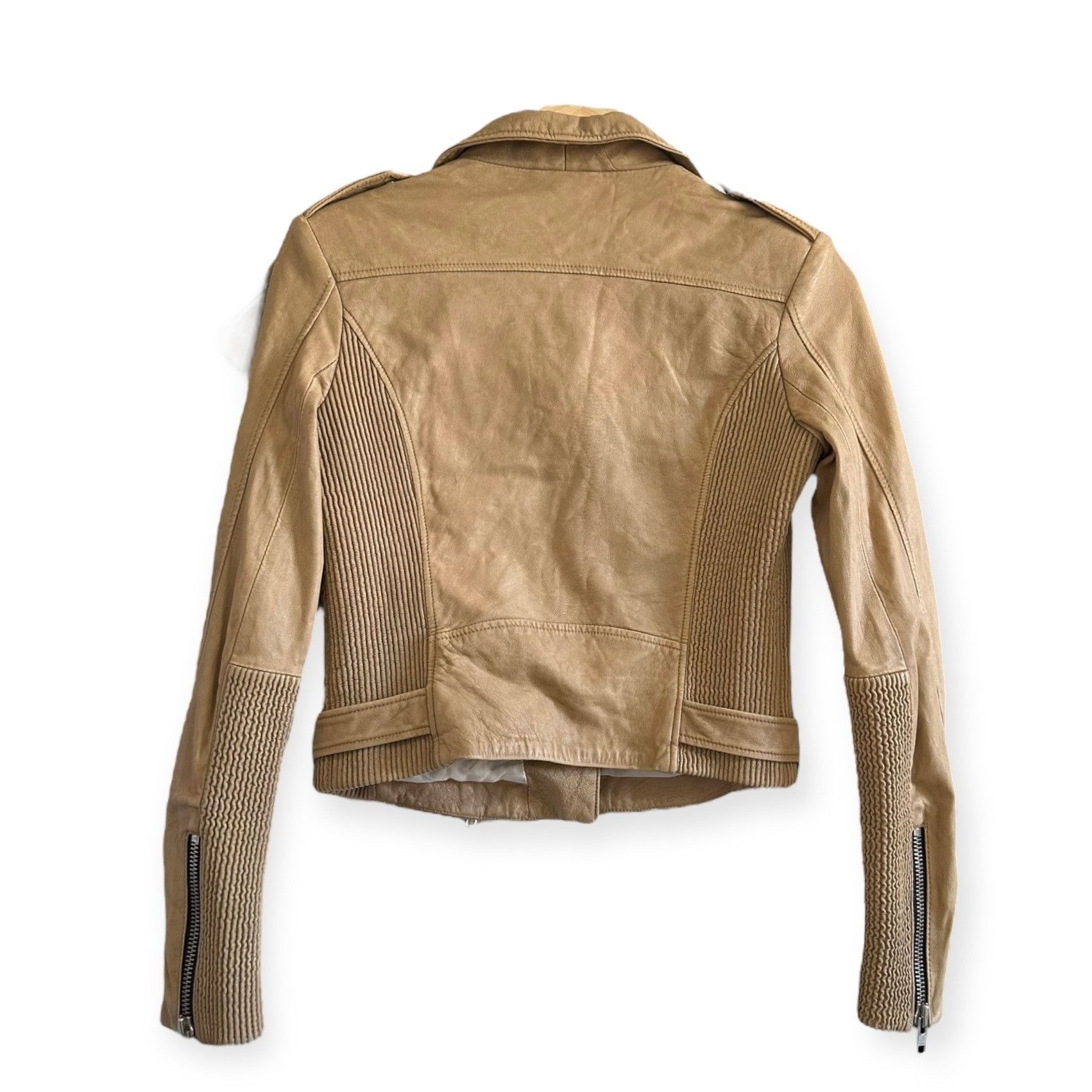 Iro IRO Evana Double Zip Leather Biker/Moto Jacket in Beige, Si Size XS / US 0-2 / IT 36-38 - 2 Thumbnail