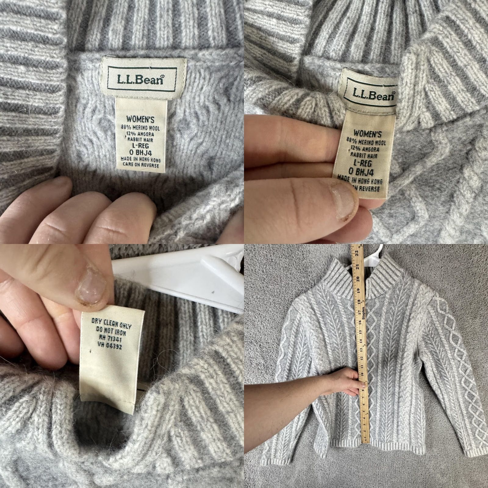 Vintage L.L. Bean Sweater Womens L Gray Mock Neck Cable Knit Wool Angora Pullover Size L / US 10 / IT 46 - 8 Thumbnail