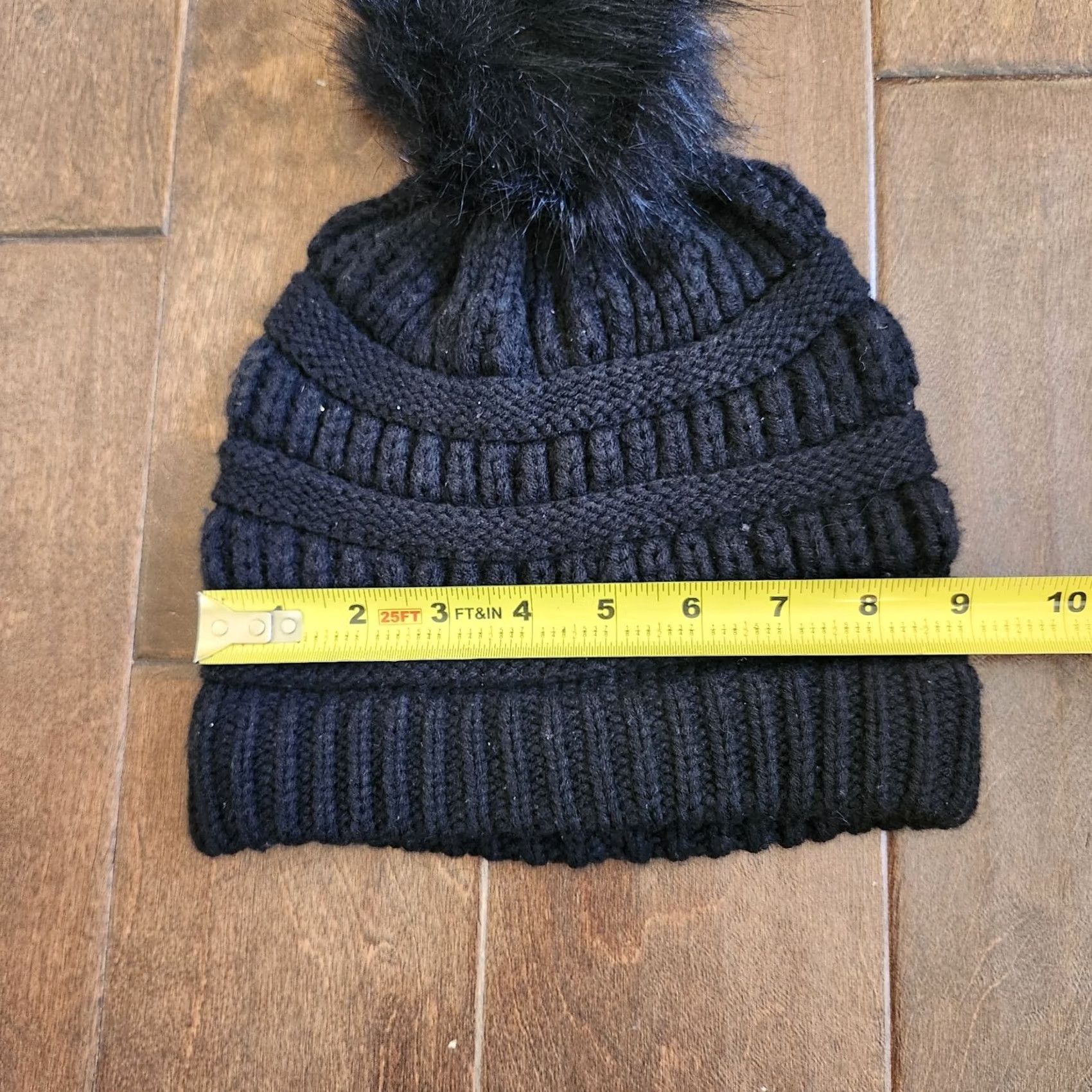 Vintage Time and Tru Black Beanie One Size Womens Knit Pom Pom Faux Fur Lightweight Stretch Winter Fall Spring Casual Activewear Travel Cap Hat Size ONE SIZE - 3 Thumbnail