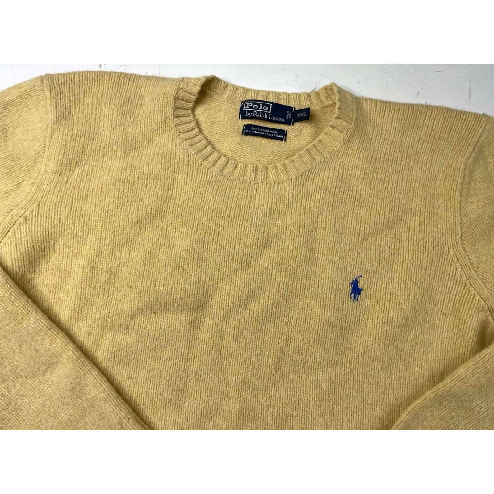 Polo Ralph Lauren Polo Ralph Lauren Knit Sweater Mens 2XL Crew Neck Cable-Knit Angora Wool Merino Wool Yellow Size US XXL / EU 58 / 5 - 2 Thumbnail