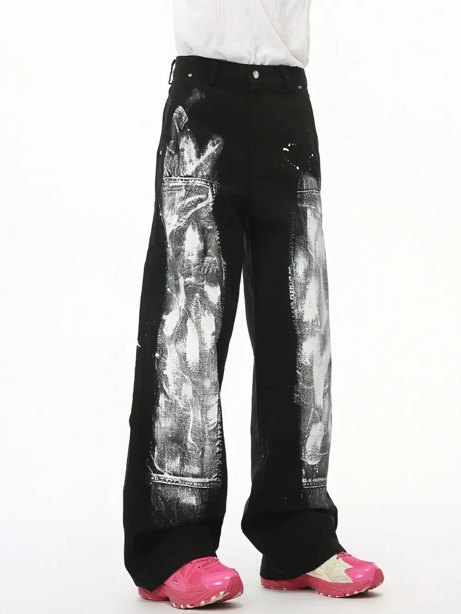 Japanese Brand Retro loose wide leg graffiti jeans Size US 32 / EU 48 - 4 Thumbnail