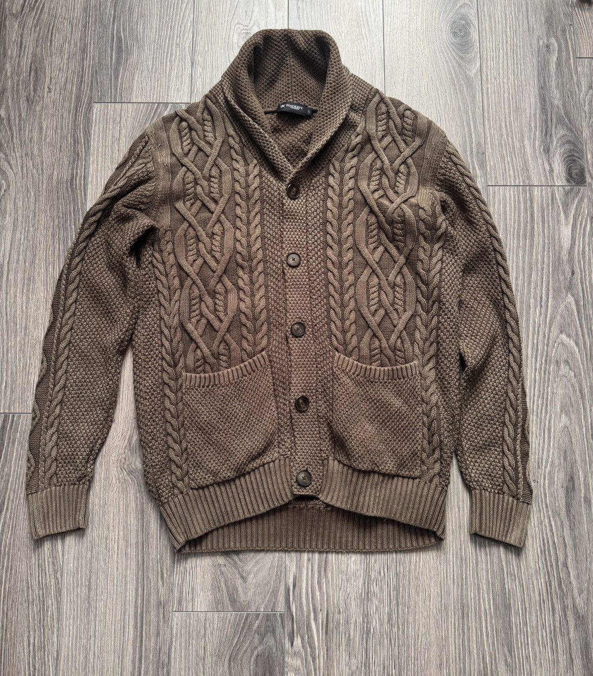 Hackett Hackett Washed Cable Shawl Sweater L Size US L / EU 52-54 / 3 - 2 Thumbnail