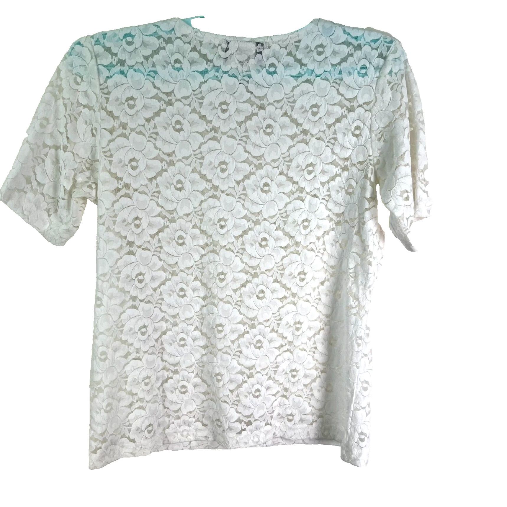 Vintage Anna Kriste White Floral Lace Top Womens L Size Bohemian Crochet Accent Short Sleeve Round Neck Blouse Size L / US 10 / IT 46 - 7 Thumbnail