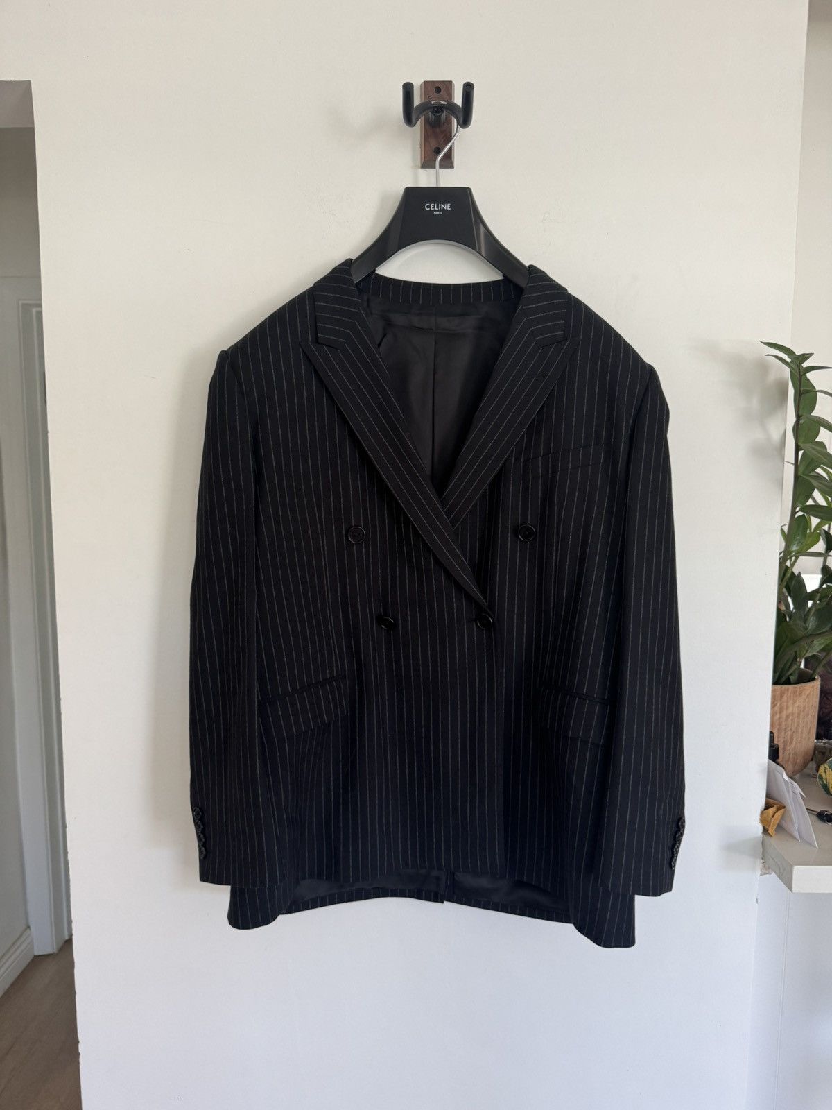 Celine Double Breasted Striped Blazer 56 Size 54R - 1 Thumbnail