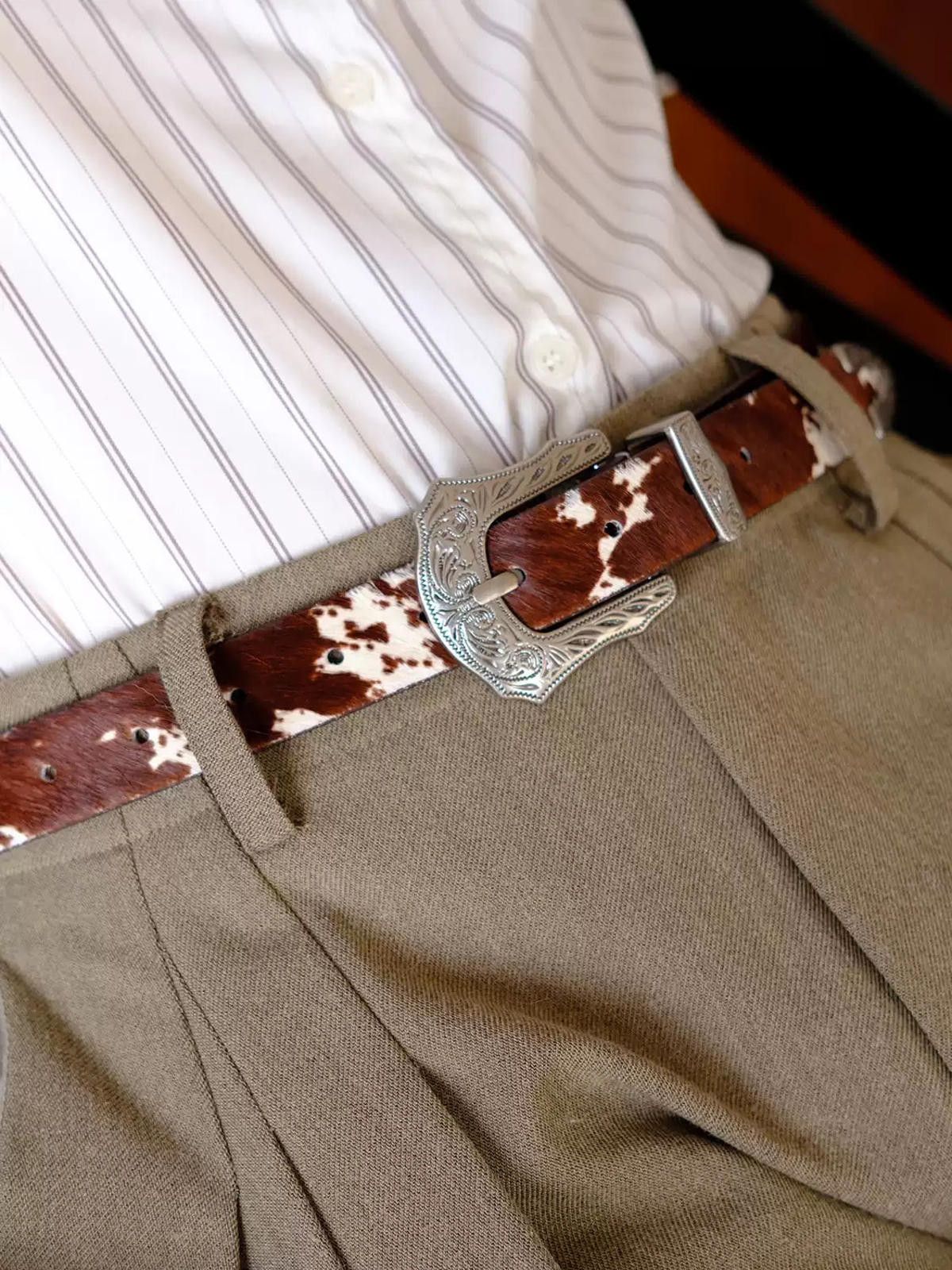 Leather Horse-Hair Leather Belt | Silver-Lock Buckle Size ONE SIZE - 6 Thumbnail