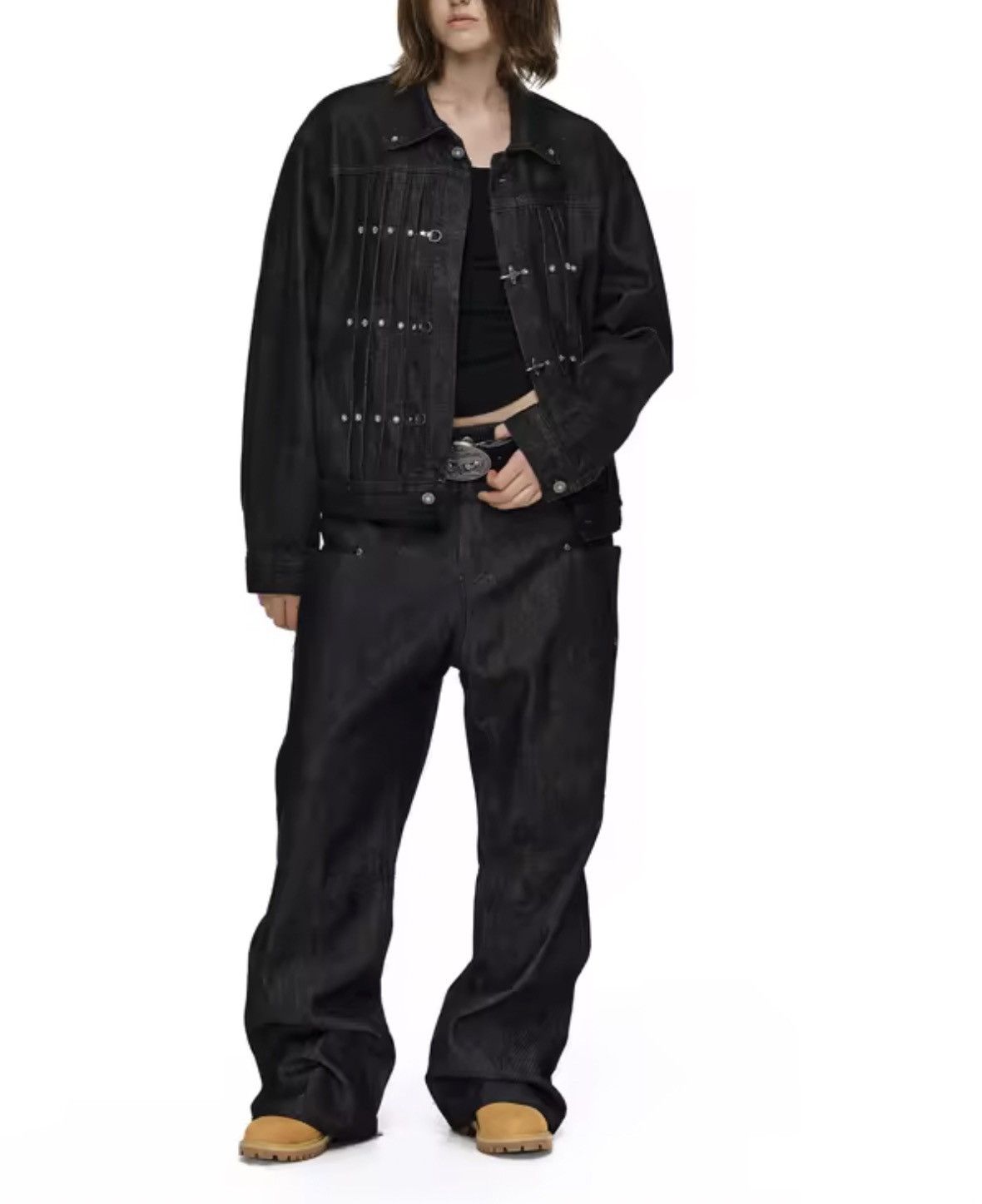 Japanese Brand Fireman Clasp Black Cropped Denim Jacket Size US M / EU 48-50 / 2 - 8 Thumbnail