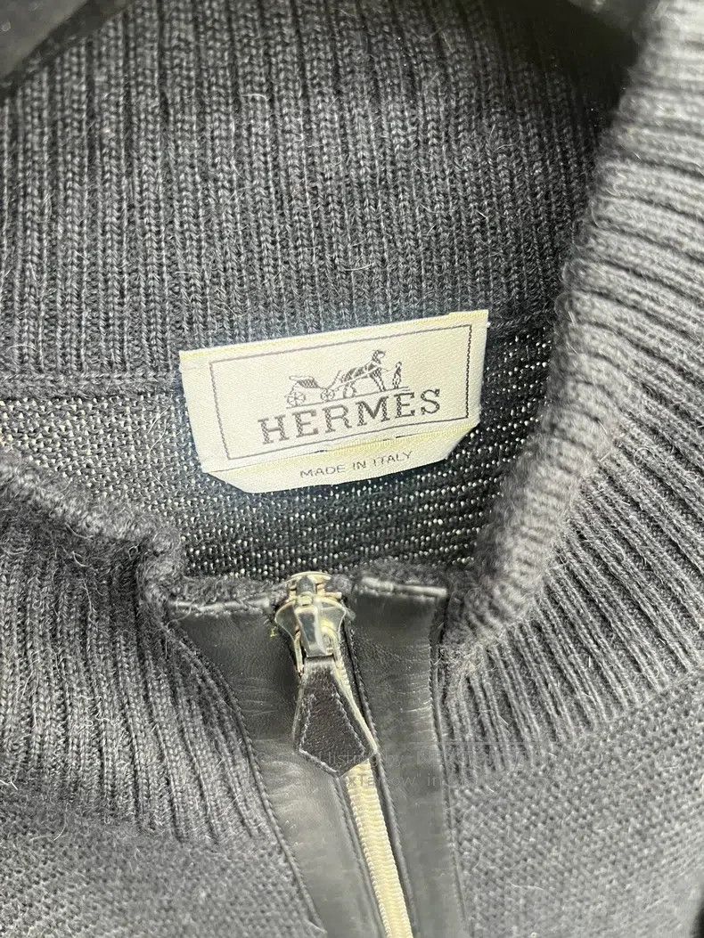Hermes Hermes Alpaca and leather patch knitted zipper jacket Size US XXL / EU 58 / 5 - 3 Thumbnail