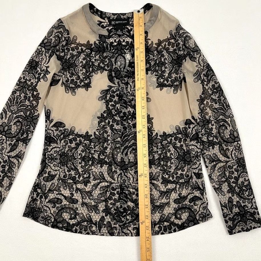 Vintage INC International Concepts Blouse Womens M Sheer Black Tan Lace Layers Neck Size M / US 6-8 / IT 42-44 - 4 Thumbnail
