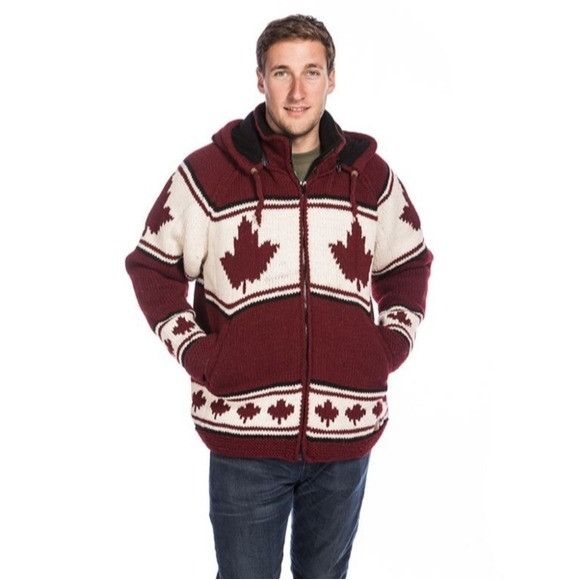 Northern Lifestyle Canadian Flag Maple Leaf Wool Knit Hoodie