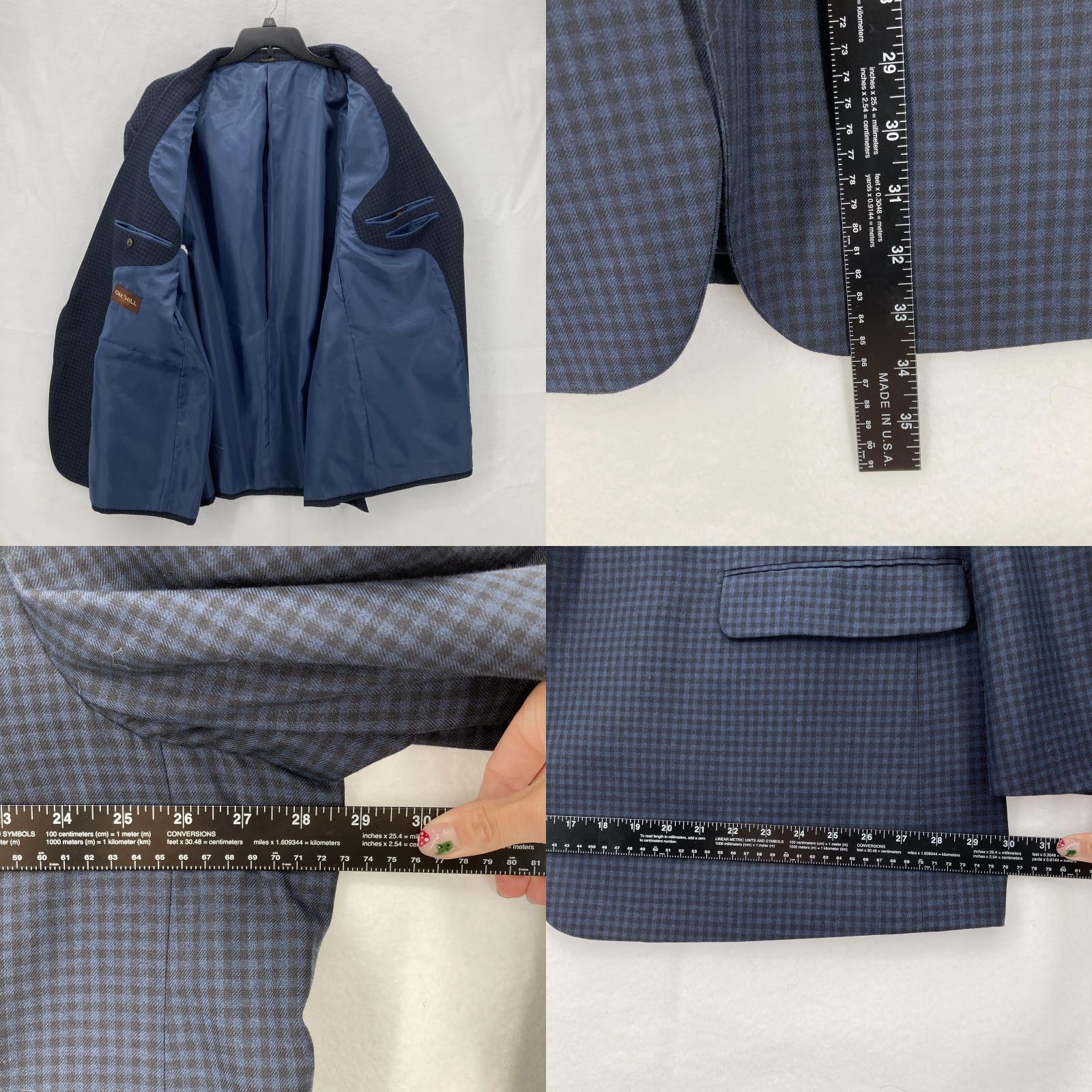 Vintage Oak Hill Blazer Mens 3XL 54/56R Blue Check Sport Coat Two Button Classic Suit Jacket Size 48R - 8 Thumbnail