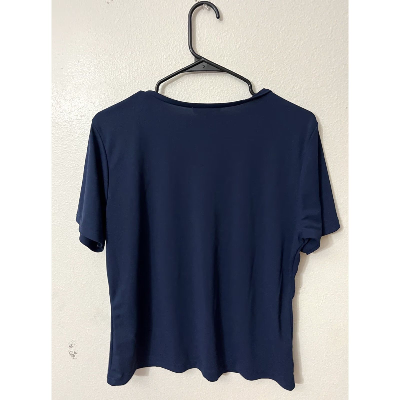 Express VINTAGE EXPRESS V-Neck Top Short Sleeve Womens Large Navy Blue Casual Cotton Spandex Size L / US 10 / IT 46 - 2 Thumbnail