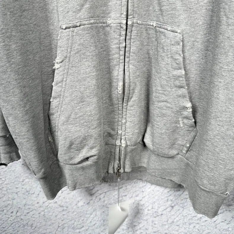 Balenciaga Balenciaga Grey Destroyed Zipper Hooded Sweatshirt Jacket Size US L / EU 52-54 / 3 - 4 Thumbnail