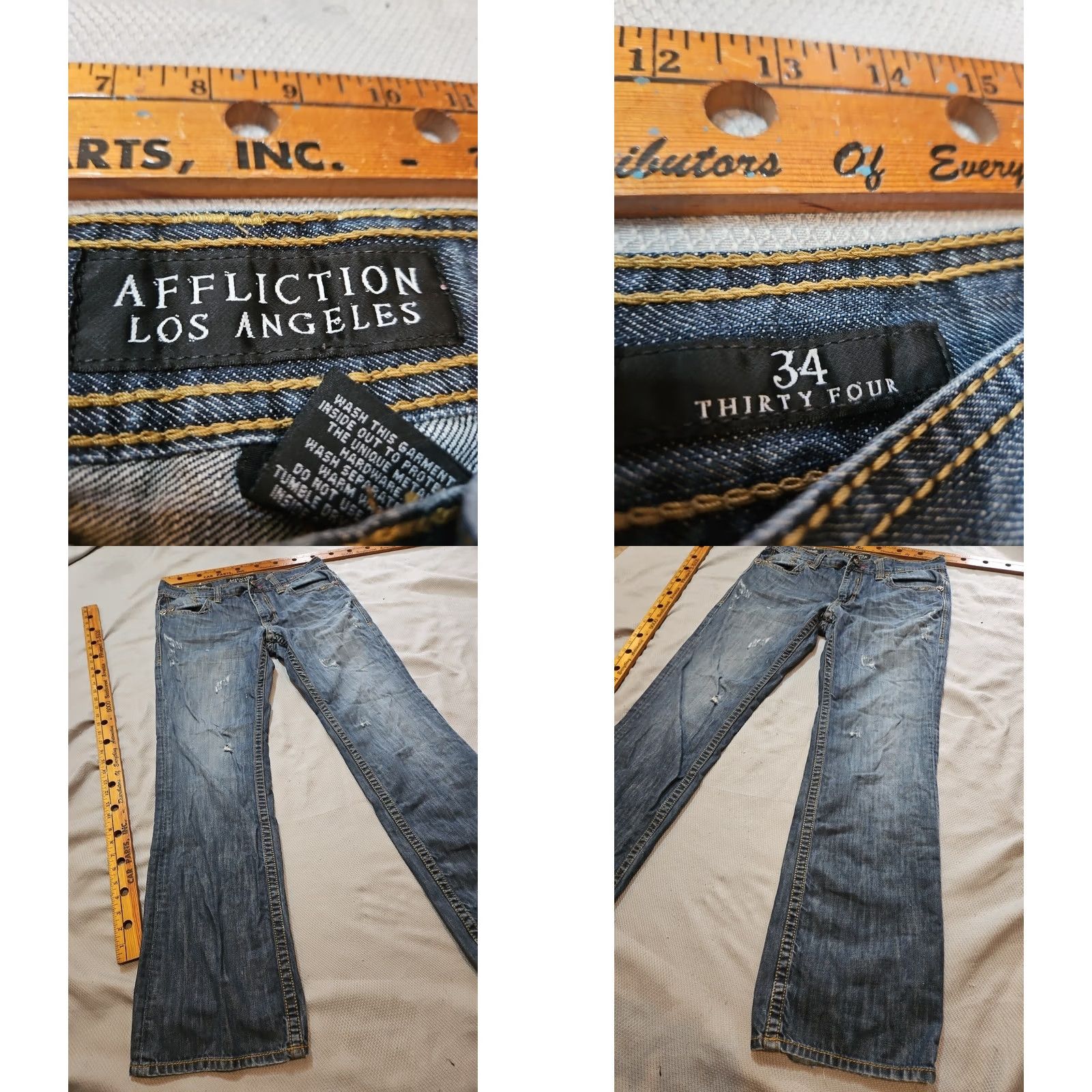 Affliction AFFLICTION Jeans Mens 34 Blue Cooper Relaxed Boot Hipster Made In USA Grunge Distressed Jeans Size US 34 / EU 50 - 8 Thumbnail