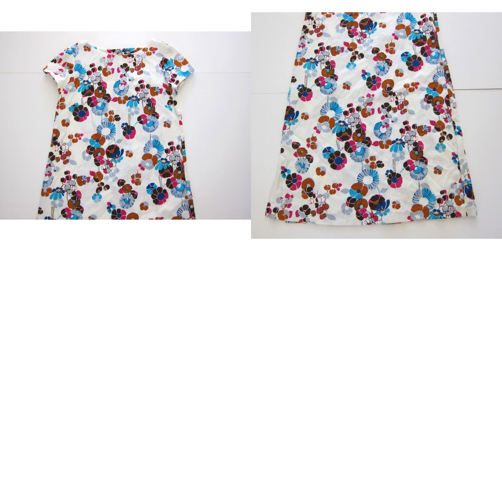Pinko VINTAGE Handmade White Pink Blue Floral Short Sleeve Sheath Shift Tunic Dress L Size 36" / US 14 / IT 50 - 8 Thumbnail