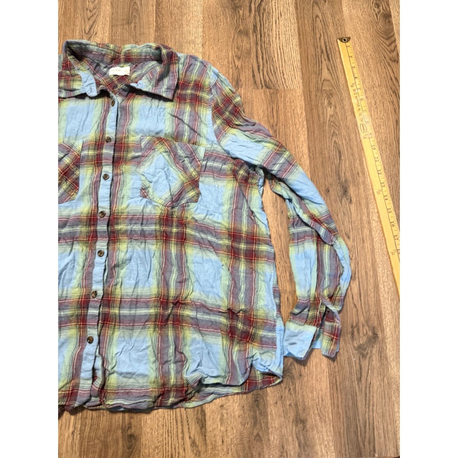 Vintage Maurices Blouse Womens 3X Green Red Blue Plaid Long Sleeve Button Up Relaxed Fit Size XXL / US 16-18 / IT 52-54 - 4 Thumbnail
