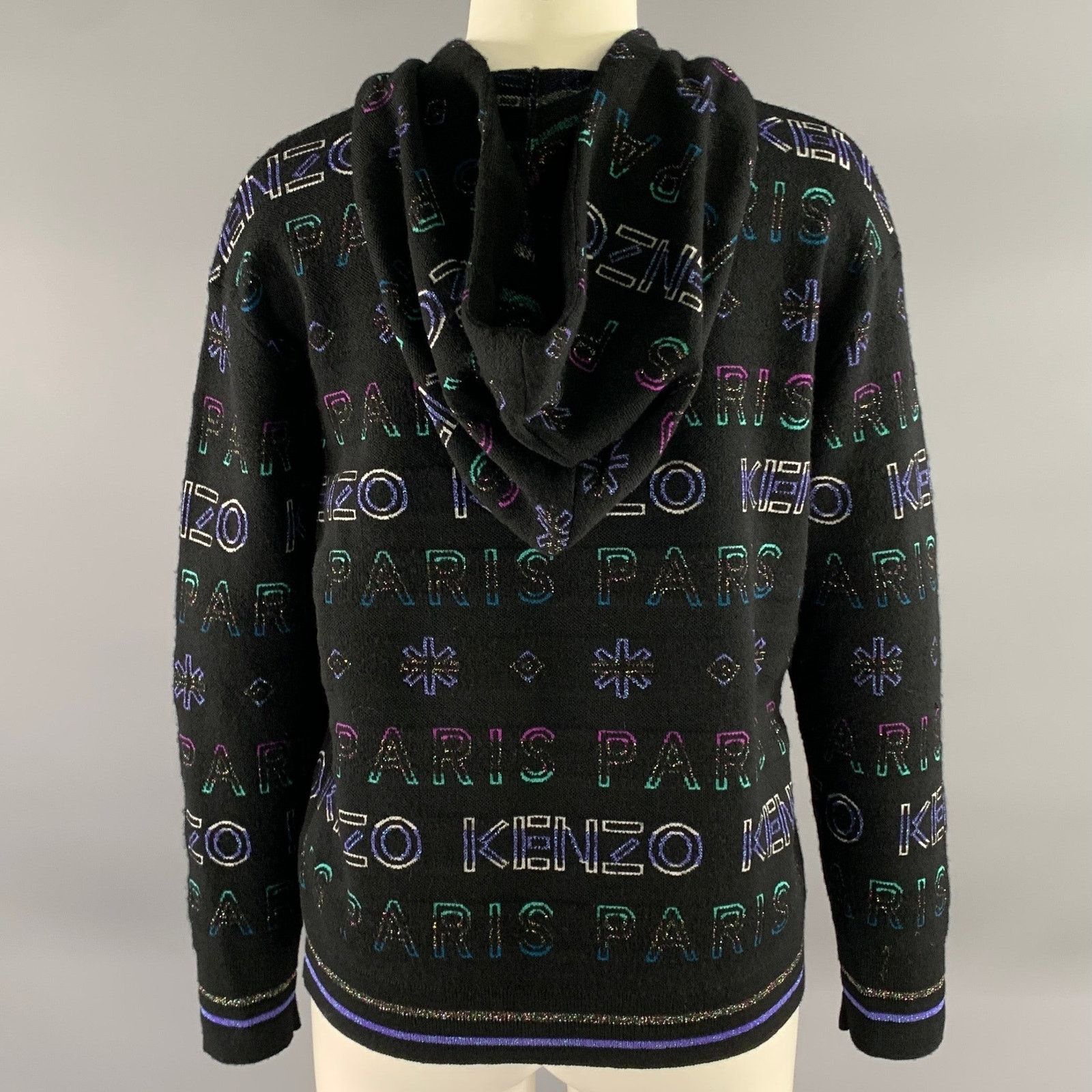 Kenzo KENZO Size S Black Metallic Wool Blend Logo Cropped Hoodie Size S / US 4 / IT 40 - 4 Thumbnail