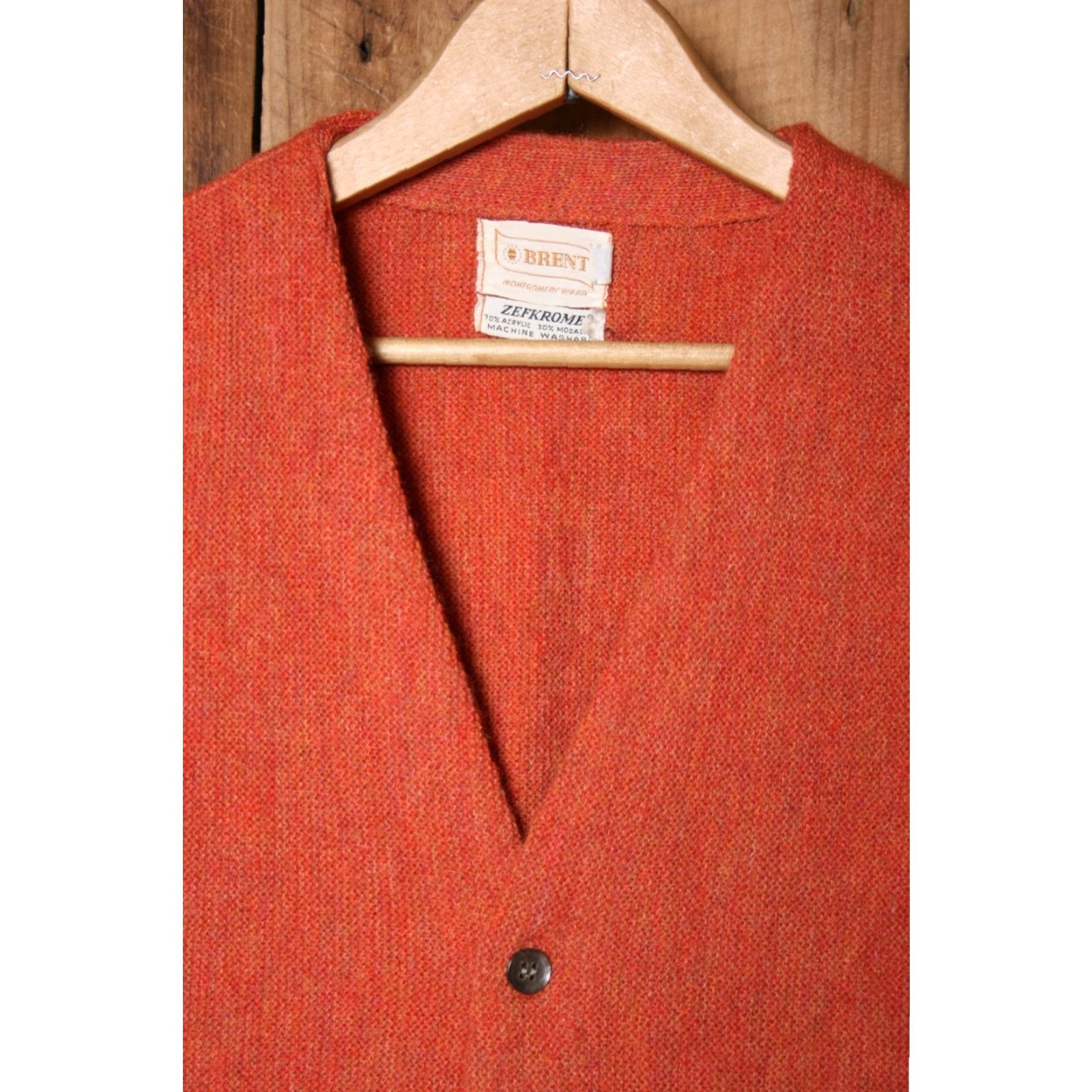 Vintage VINTAGE Brent Montgomery Ward Zefkrome Washable Acrylic Cardigan Sweater Sz. M Men Cardigan Orange Jersey? Size US M / EU 48-50 / 2 - 2 Thumbnail