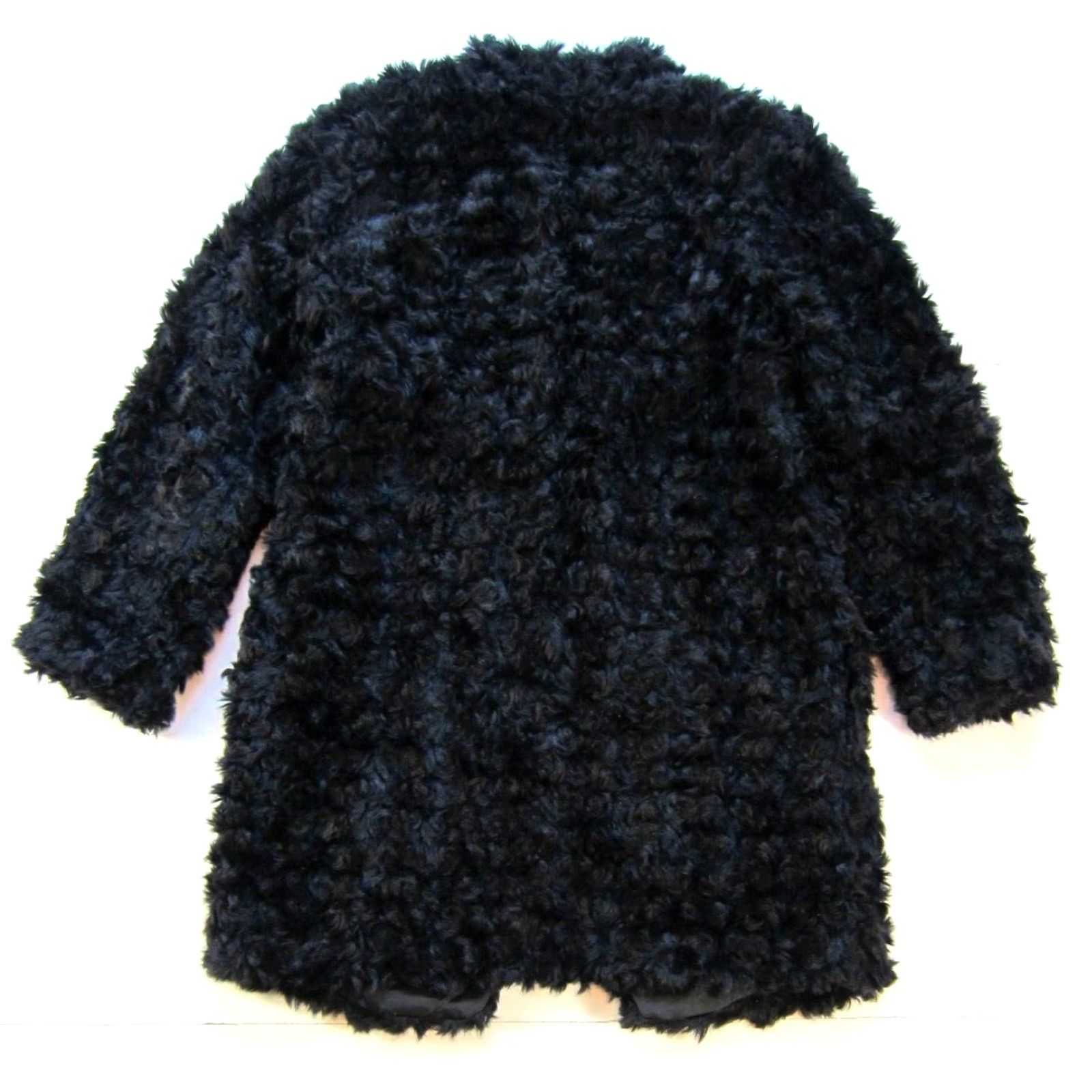 Vintage Trouve' Black Trench Coat Jacket Woman Medium - Faux Fur Glam Cozy Warm Long Coat Size M / US 6-8 / IT 42-44 - 2 Thumbnail