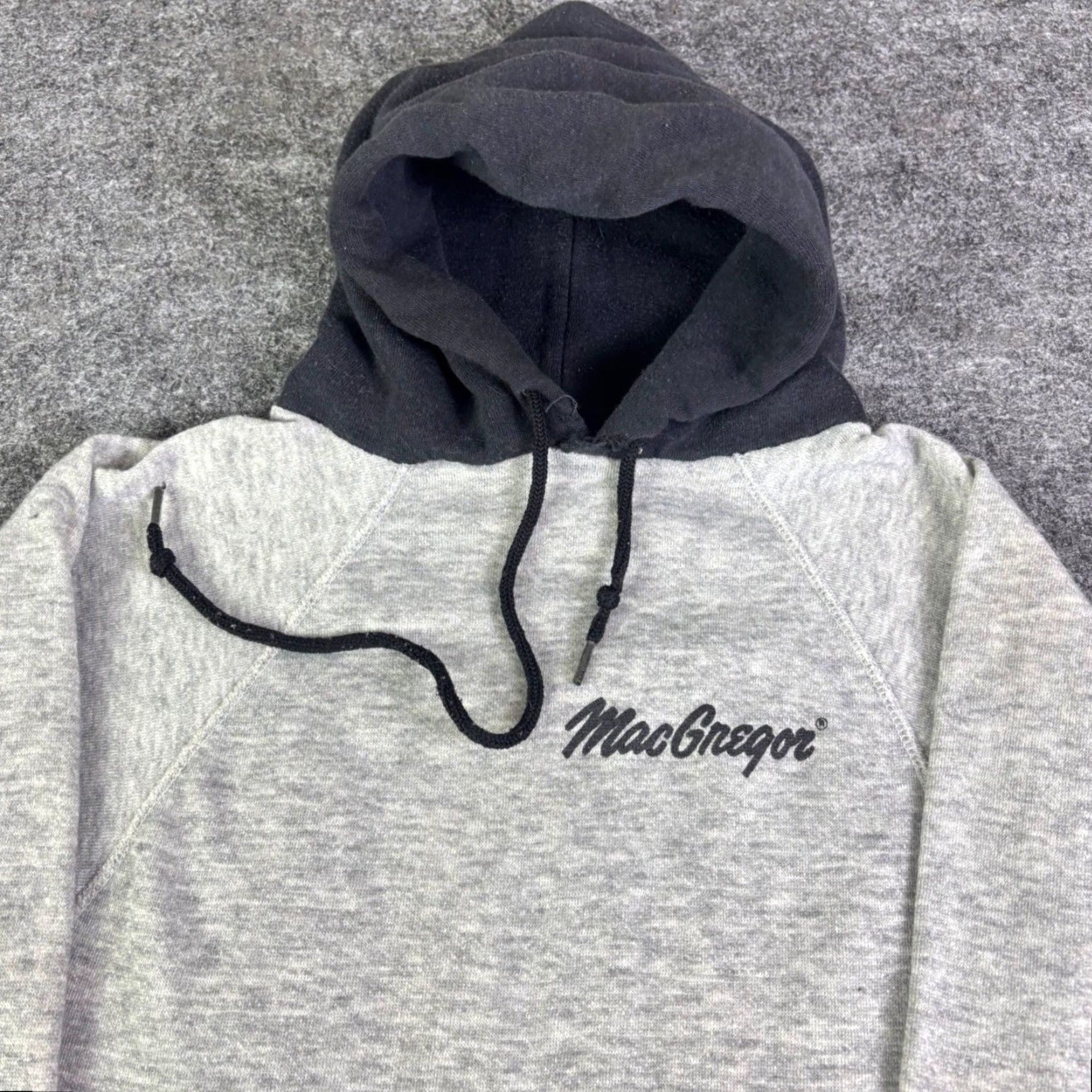 McGregor VINTAGE MacGregor Hoodie Mens S Gray Navy Raglan Pullover Sweatshirt Hooded Adjustable Crew Neck Size US S / EU 44-46 / 1 - 3 Thumbnail