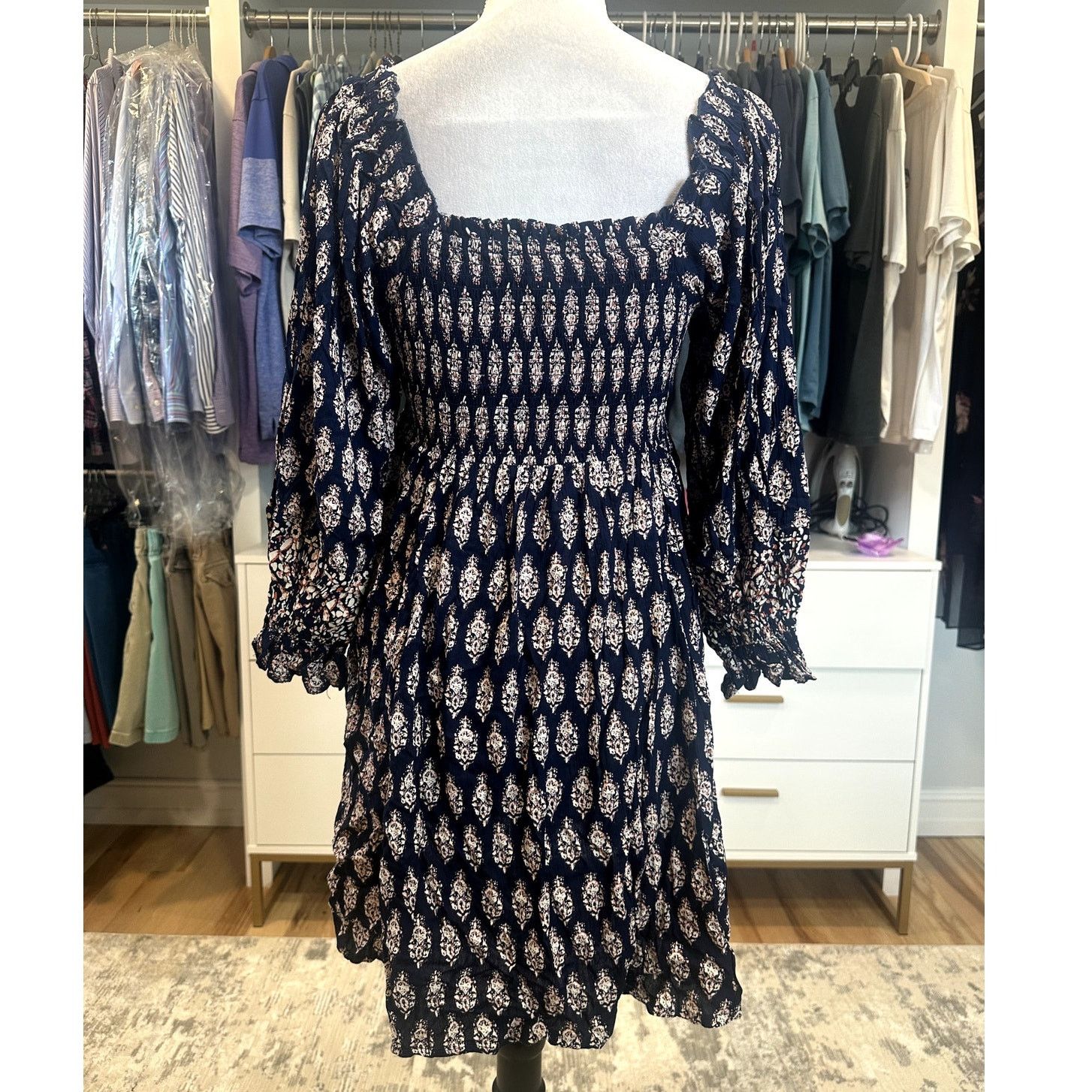 Other Angie Women's Boho Mini Paisley Blue 3/4 Sleeve Neck Dress S Size S / US 4 / IT 40 - 5 Thumbnail