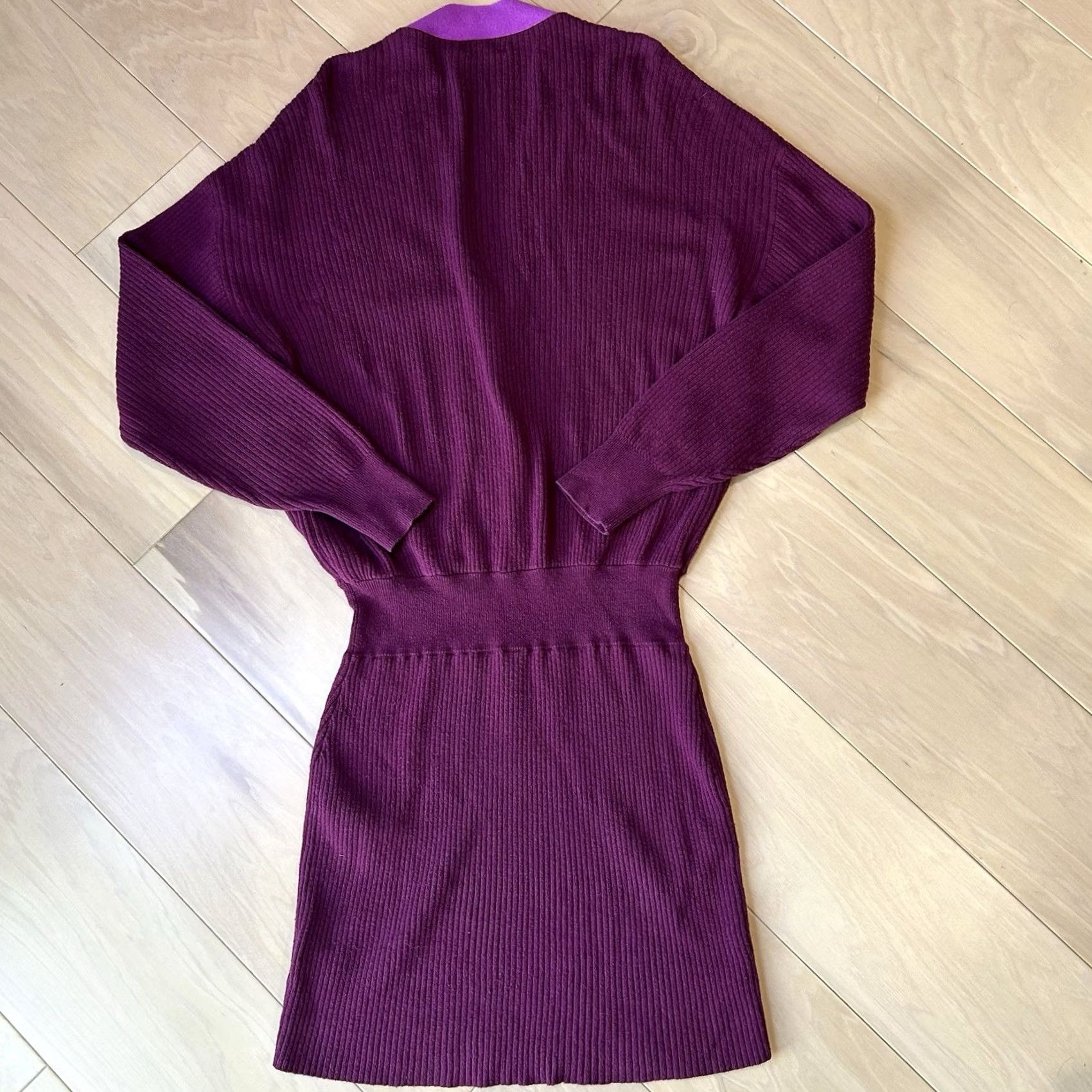 Ramy Brook Ramy Brook Andrea V-Neck Mini Sweater Dress Mulberry Women’s Large L Short Sleeve Knit Buttoned V-Neck Casual Party Wedding Size L / US 10 / IT 46 - 3 Thumbnail