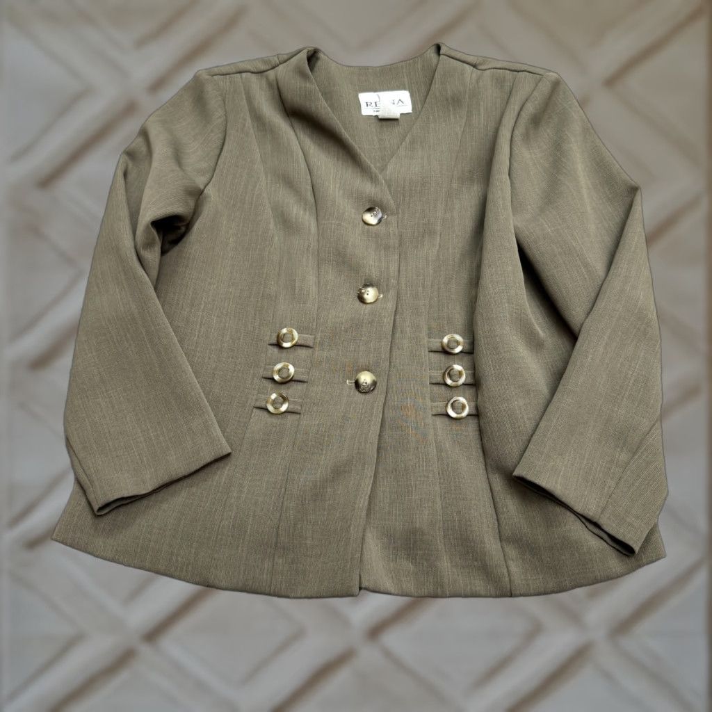 Vintage VINTAGE Reina New York Blazer Jacket Womens 16P Brown Collarless 90s Petite Short Solid Jacket, Workwear, 16P Womens Size XXL / US 16-18 / IT 52-54 - 1 Thumbnail