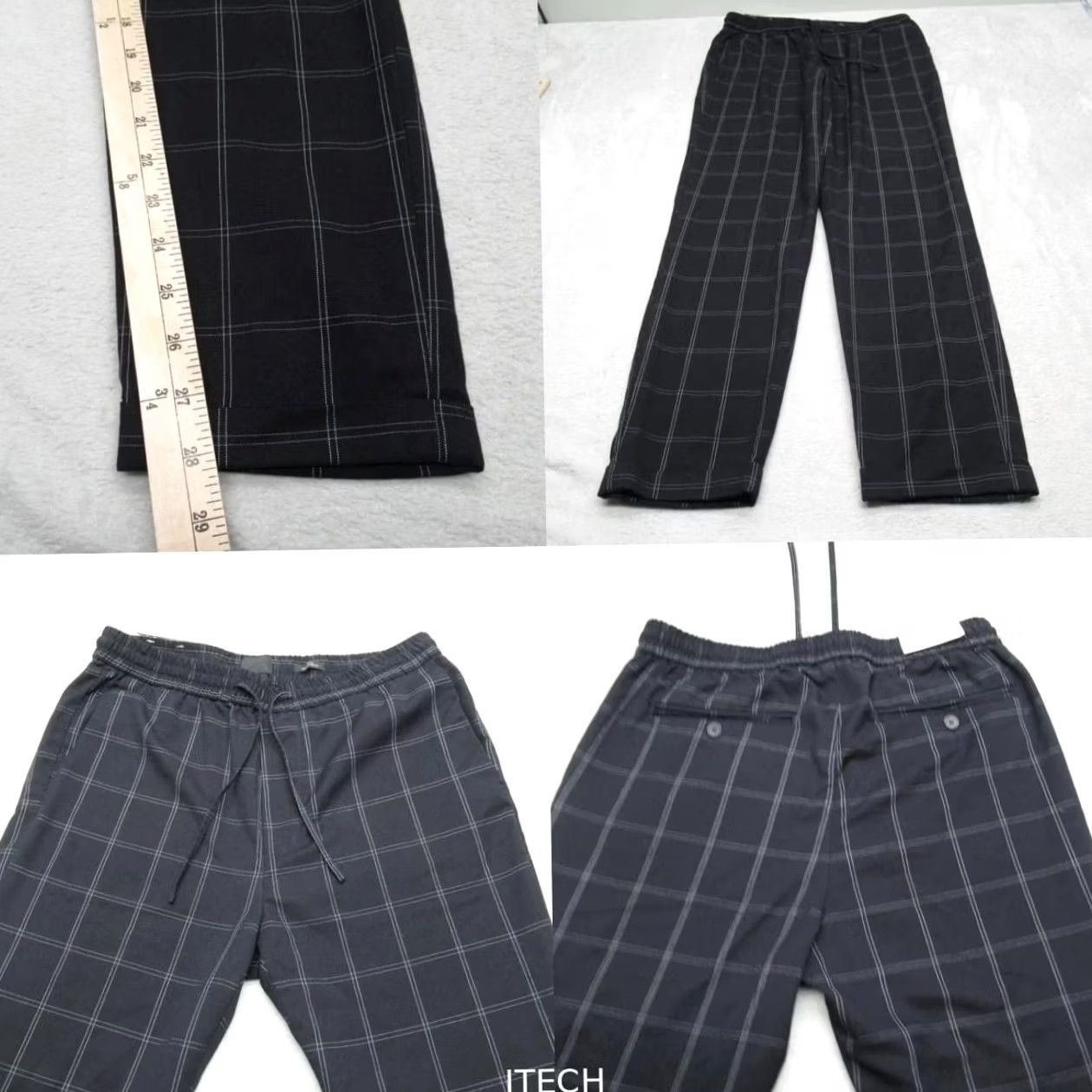 H&M HM Pants Golf Men Slim 30x28 Navy Windowpane Plaid Drawstring Performance Pocket Size US 31 - 2 Thumbnail