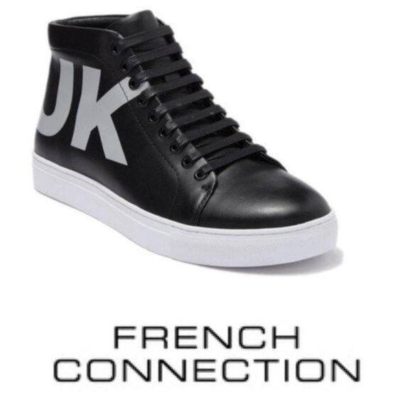 French Connection French Connection Mens Black White Logo Leather High Top Sne Size US 10.5 / EU 43-44 - 1 Thumbnail