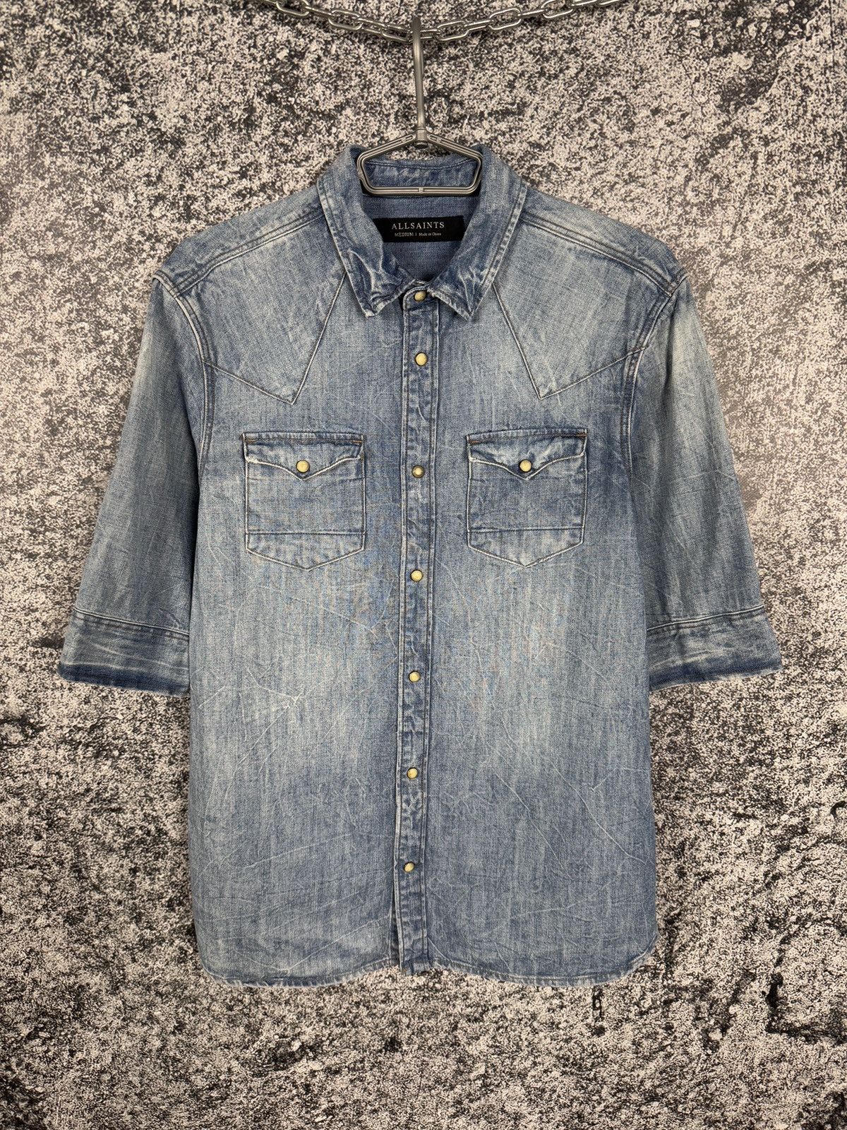 Allsaints Allsaints Suqi Shorts Sleeve Denim Shirt Snap Button Size M Size US M / EU 48-50 / 2 - 1 Thumbnail