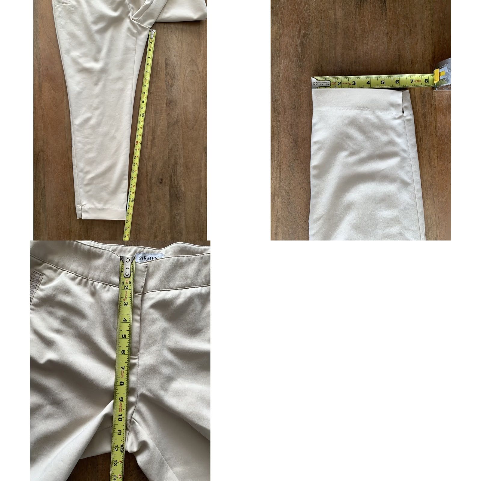 Vintage Carmen Marc Valvo Women Pants 12 Ivory Stretch Tapered Leg Ankle City Logo Pocket Slit 26.5in Inseam Adult Regular Fall Spring Summer Workwear Office Size 34" / US 12 / IT 48 - 8 Thumbnail