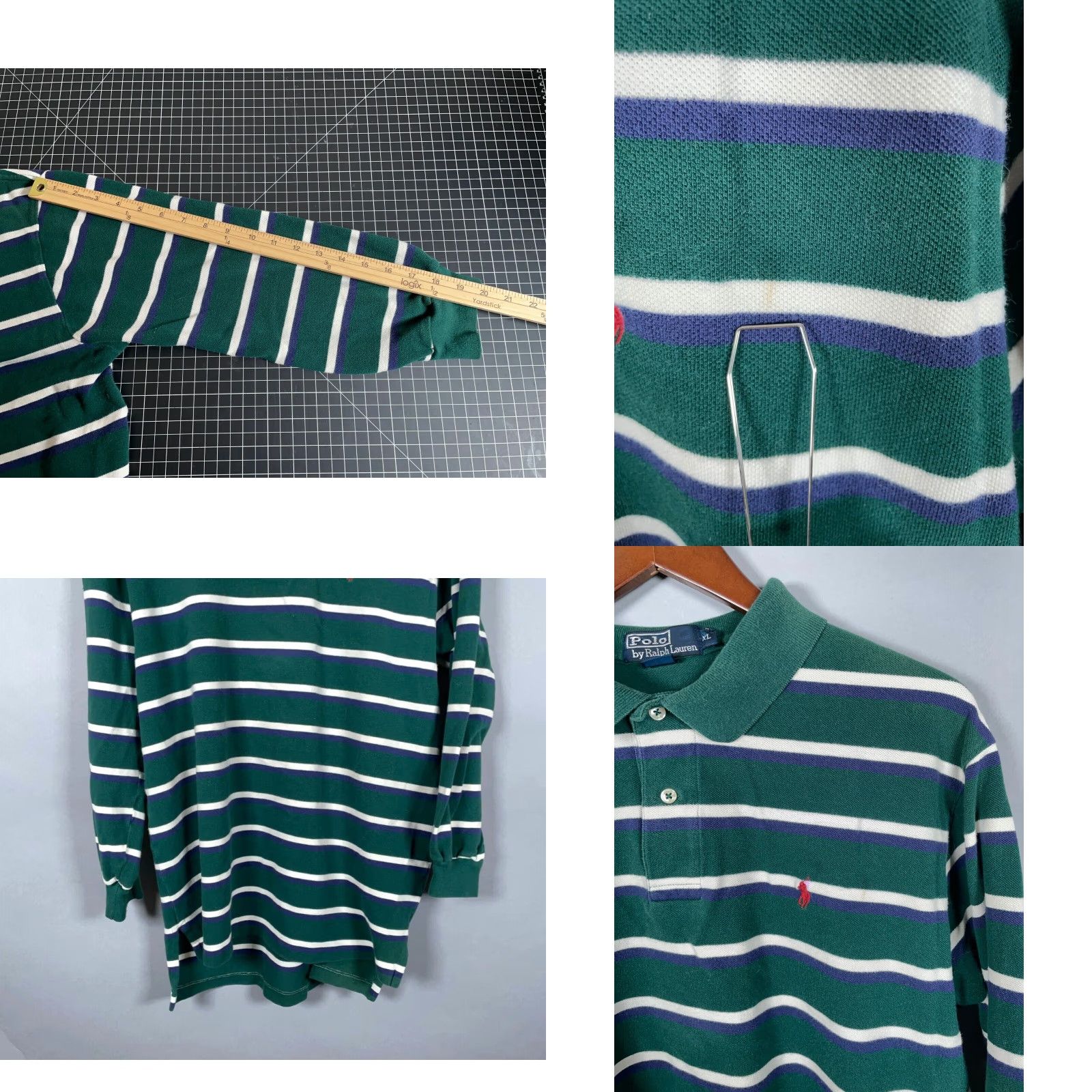 Polo Ralph Lauren VINTAGE Polo Ralph Lauren Striped 3/4 Sleeve Polo Shirt Adult XL Green Blue Cotton Casual 90s Mens Size US XL / EU 56 / 4 - 8 Thumbnail